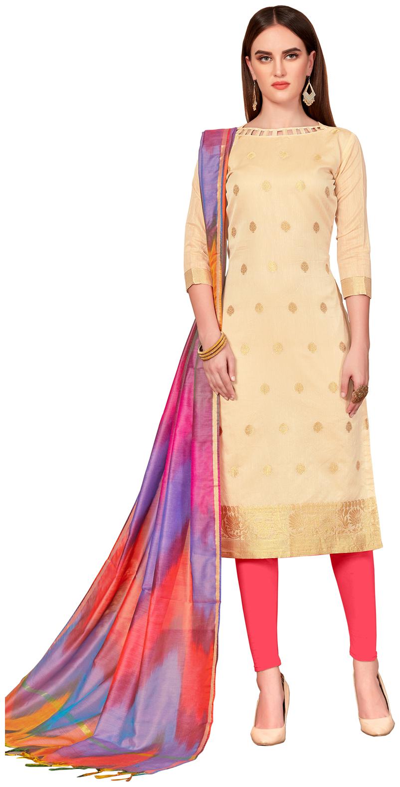 

Swaron Beige Unstitched Kurta with bottom dupatta With dupatta Dress Material