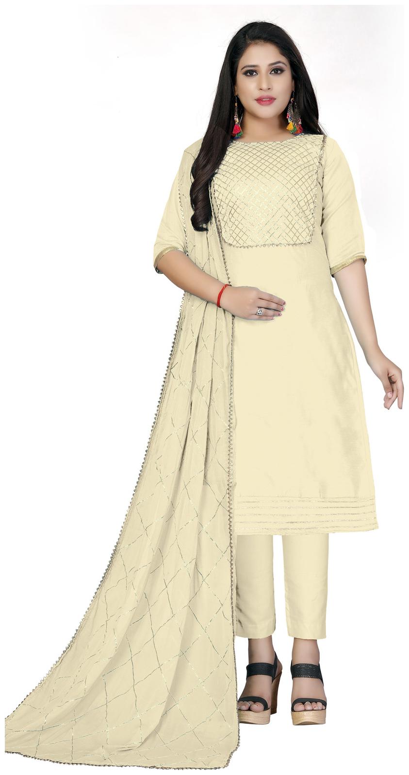 

Swaron Off white Unstitched Kurta with bottom dupatta With dupatta Dress Material
