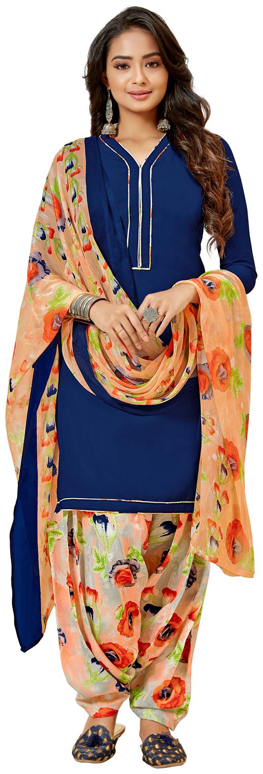 

Swaron Navy blue Unstitched Kurta with bottom dupatta With dupatta Dress Material