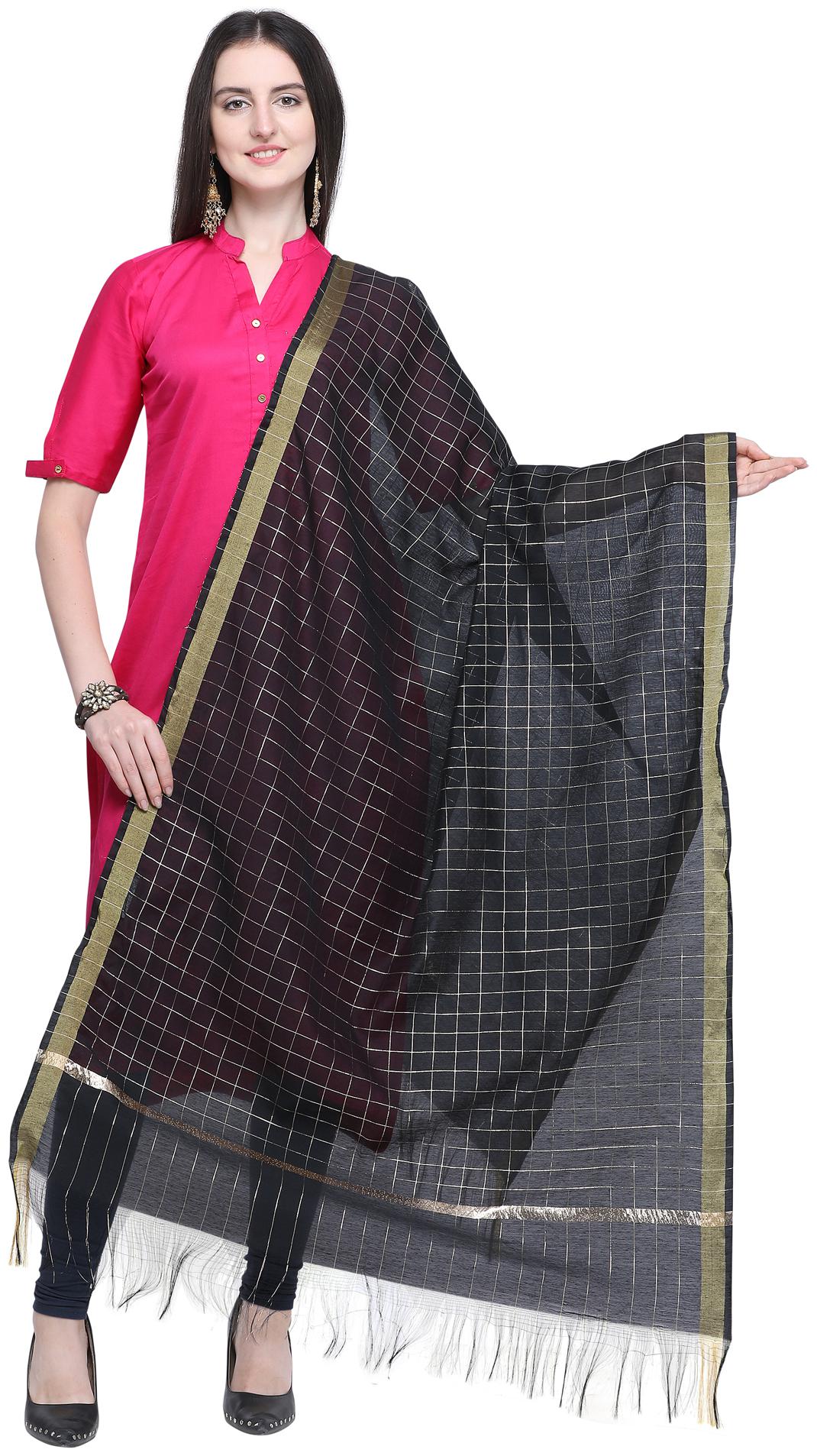 

Swaron Women Cotton Checkered Dupatta Black