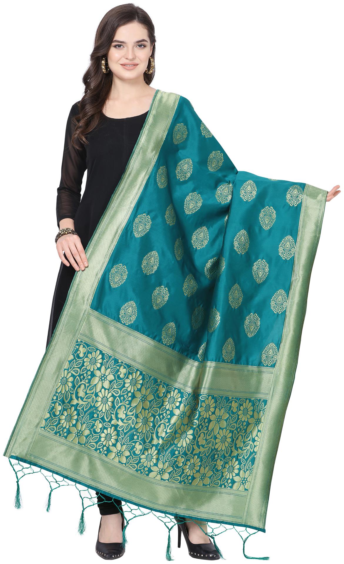 

Swaron Women Jacquard Floral Dupatta Turquoise