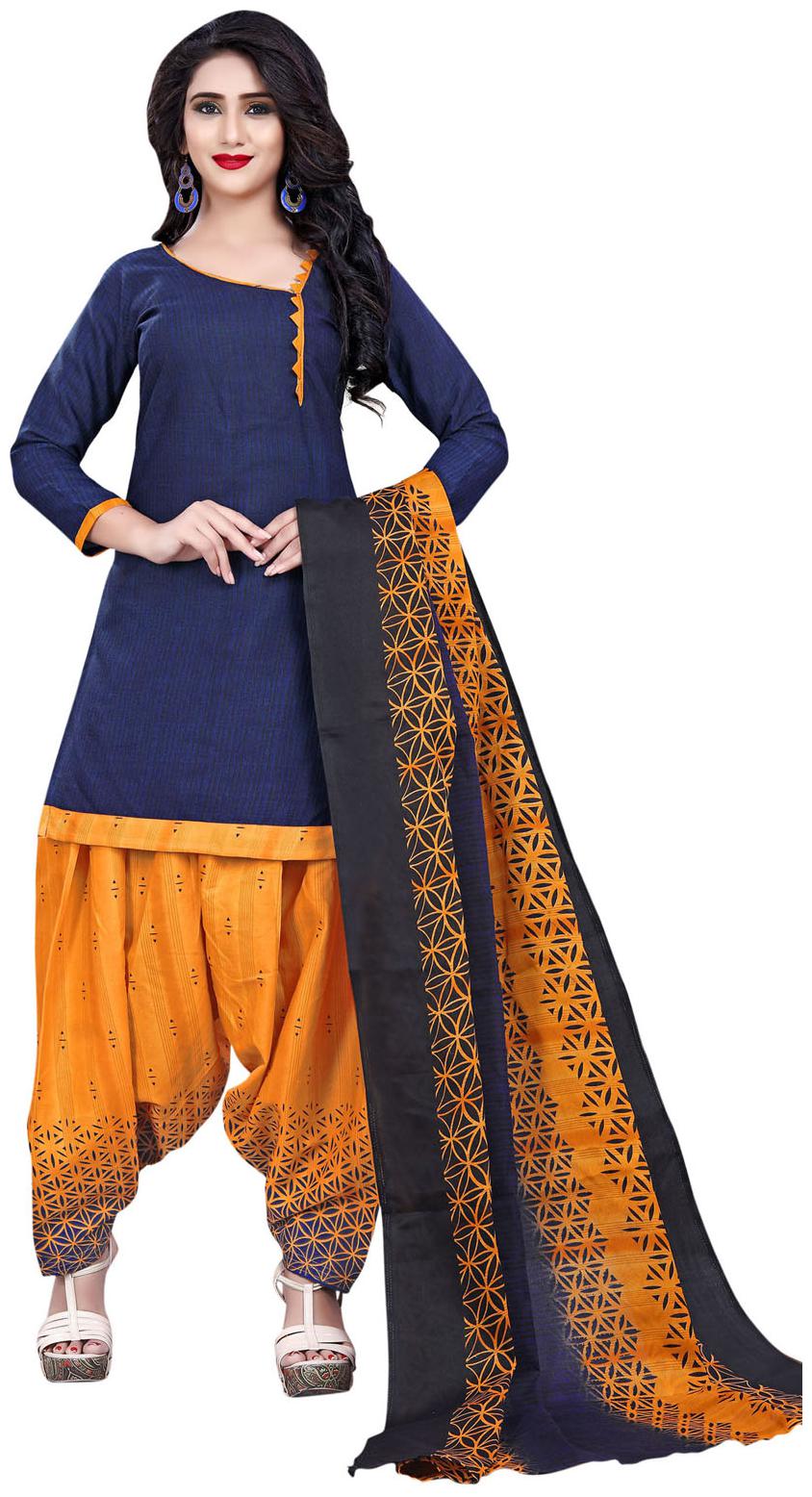 

Swaron Navy blue Unstitched Kurta with bottom dupatta With dupatta Dress Material