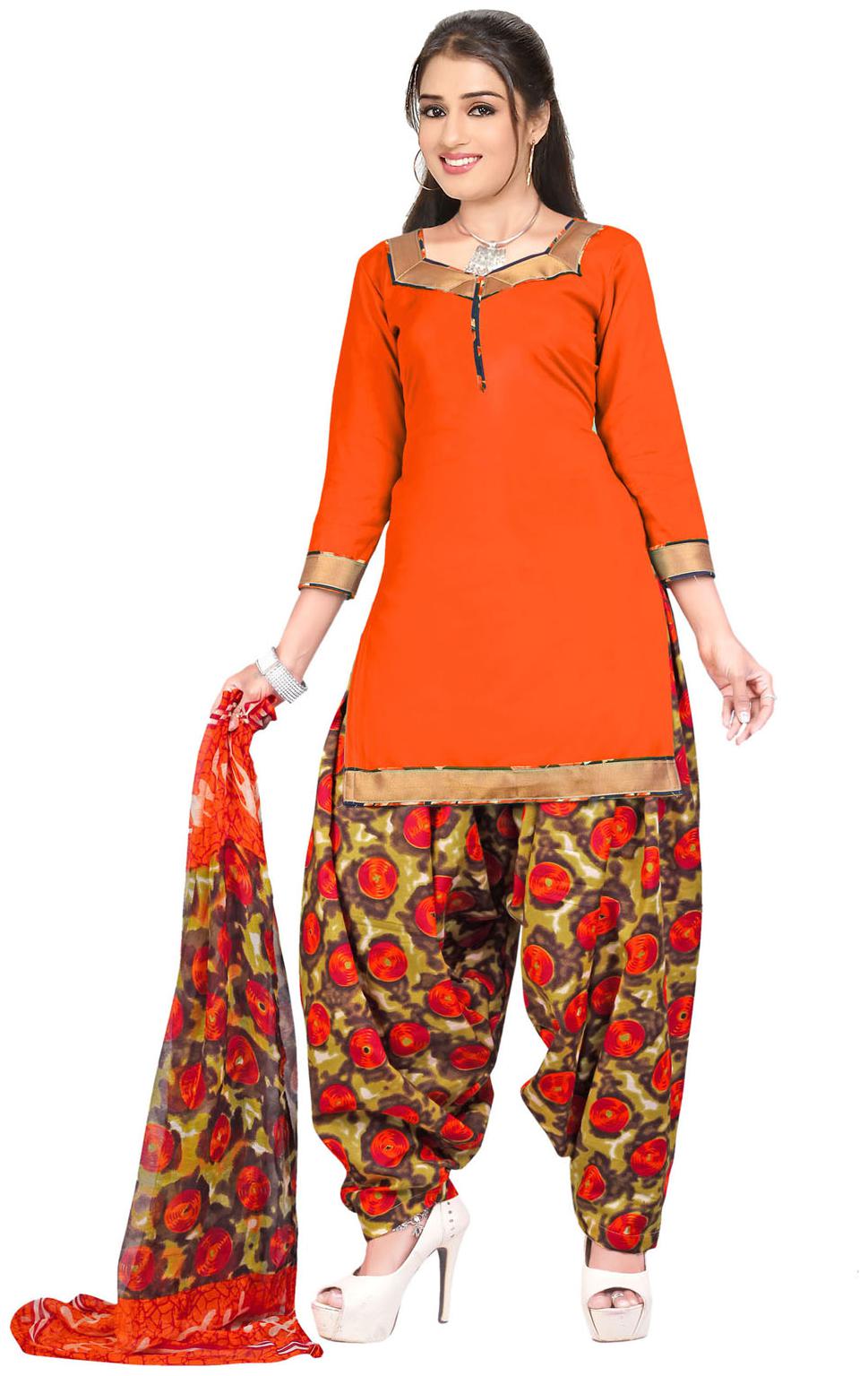 

Swaron Orange Unstitched Kurta with bottom dupatta With dupatta Dress Material