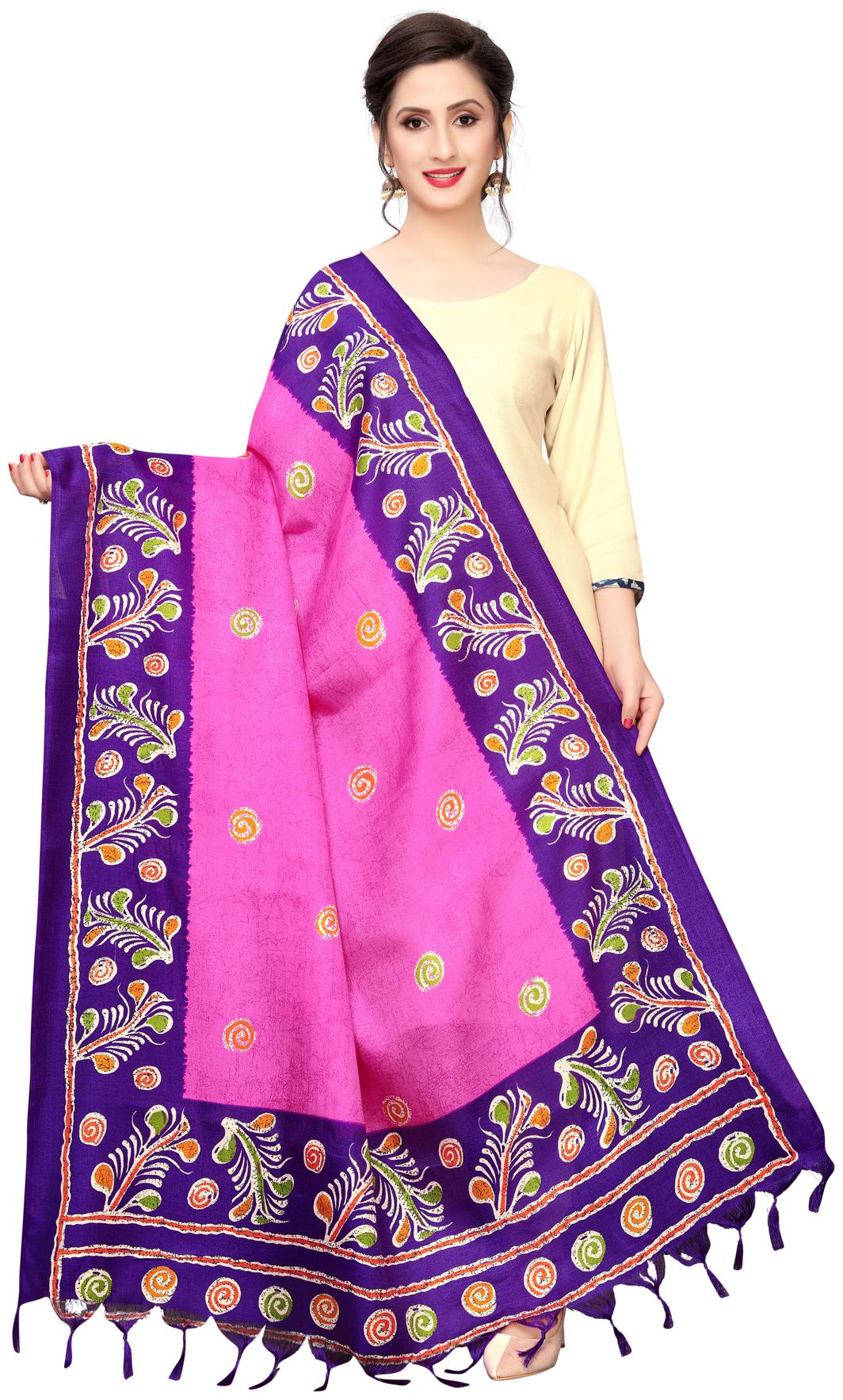 

Swaron Women Silk Floral Pink Dupatta