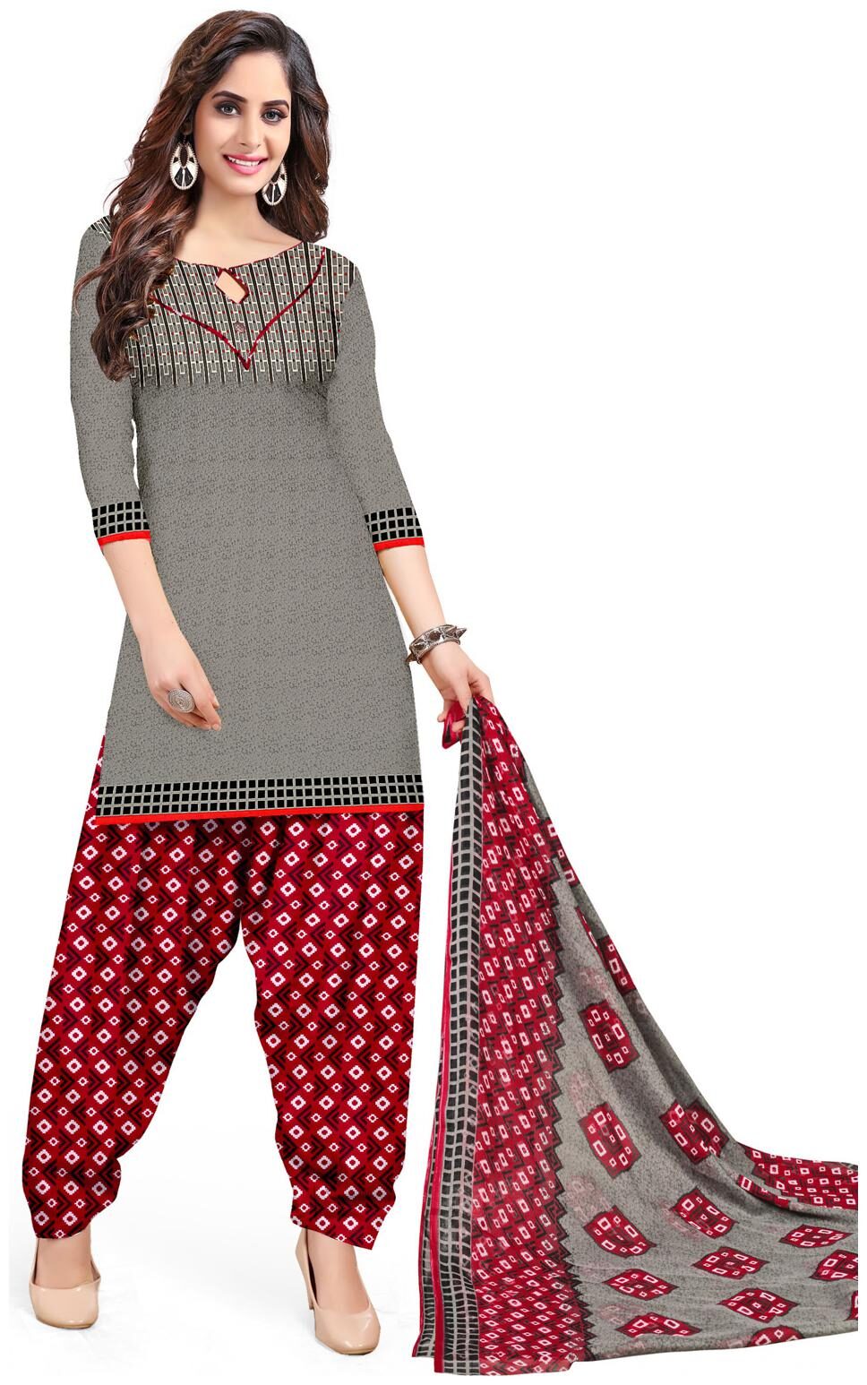 

Swaron Grey Unstitched Kurta with bottom dupatta With dupatta Dress Material