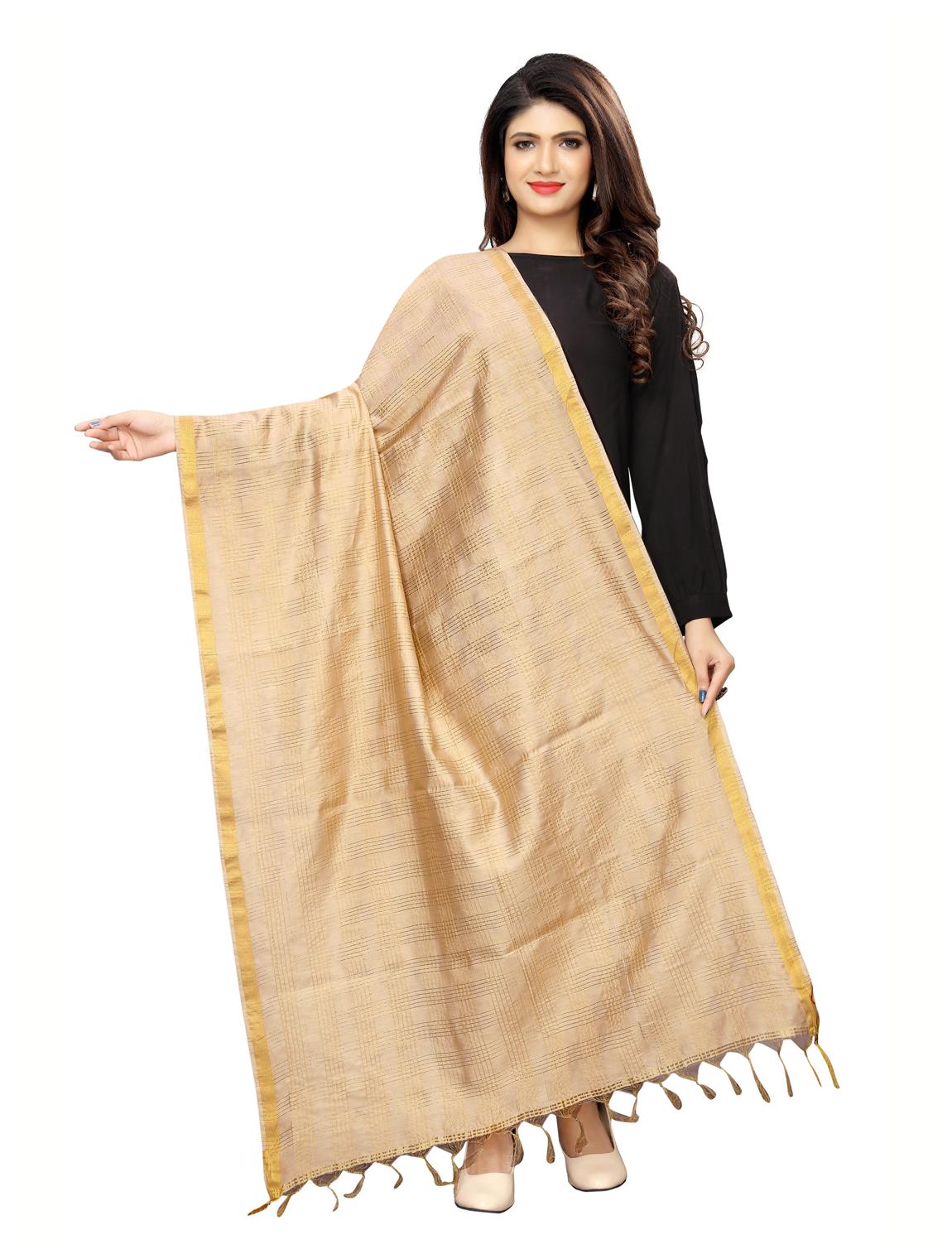 

Swaron Women Silk Checkered Dupatta Beige