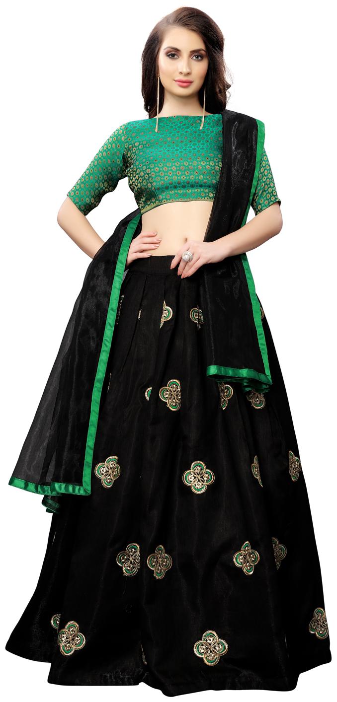 

Swaron Women Satin Lehenga Choli Black