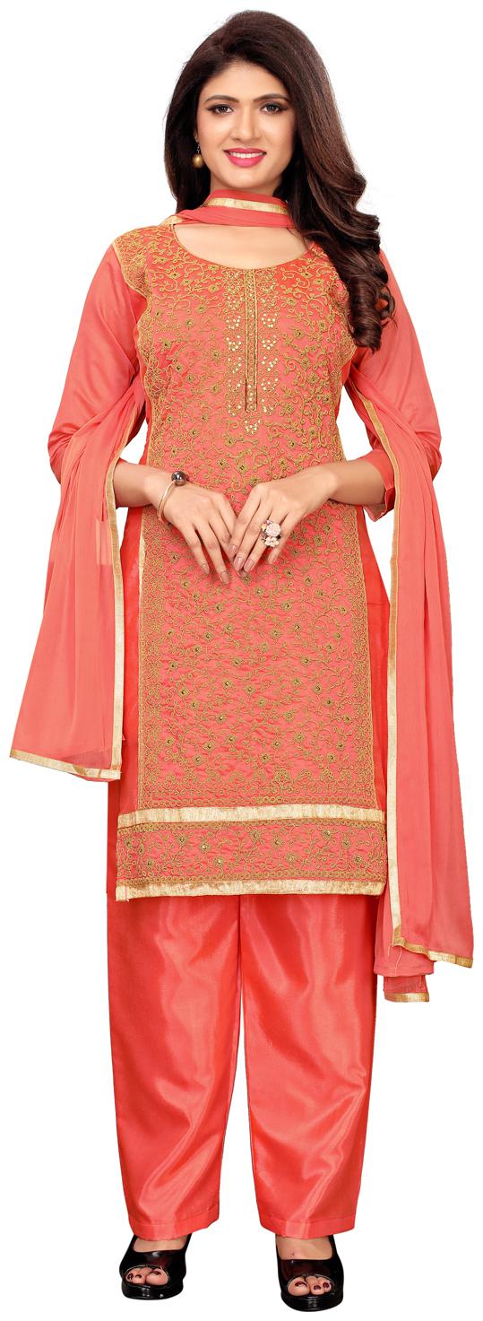 

Swaron Peach Unstitched Kurta with bottom dupatta With dupatta Dress Material