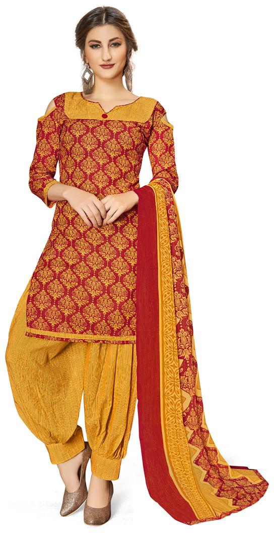 

Swaron Red Unstitched Kurta with bottom dupatta With dupatta Dress Material