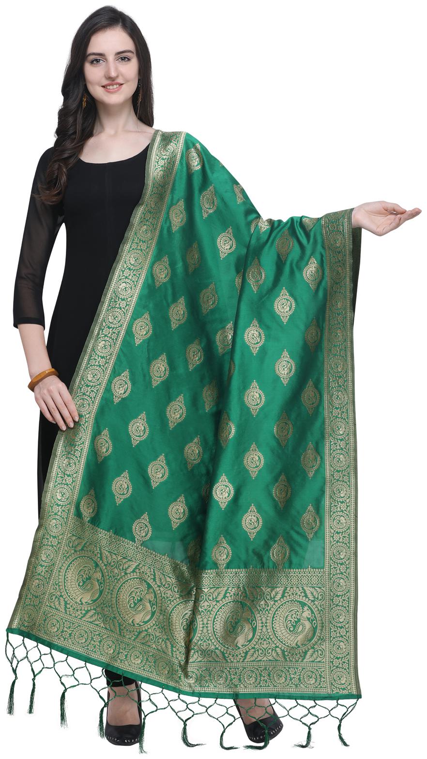 

Swaron Women Silk Floral Dupatta Green