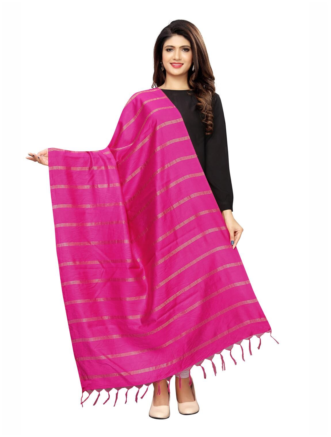

Swaron Women Silk Striped Dupatta Pink