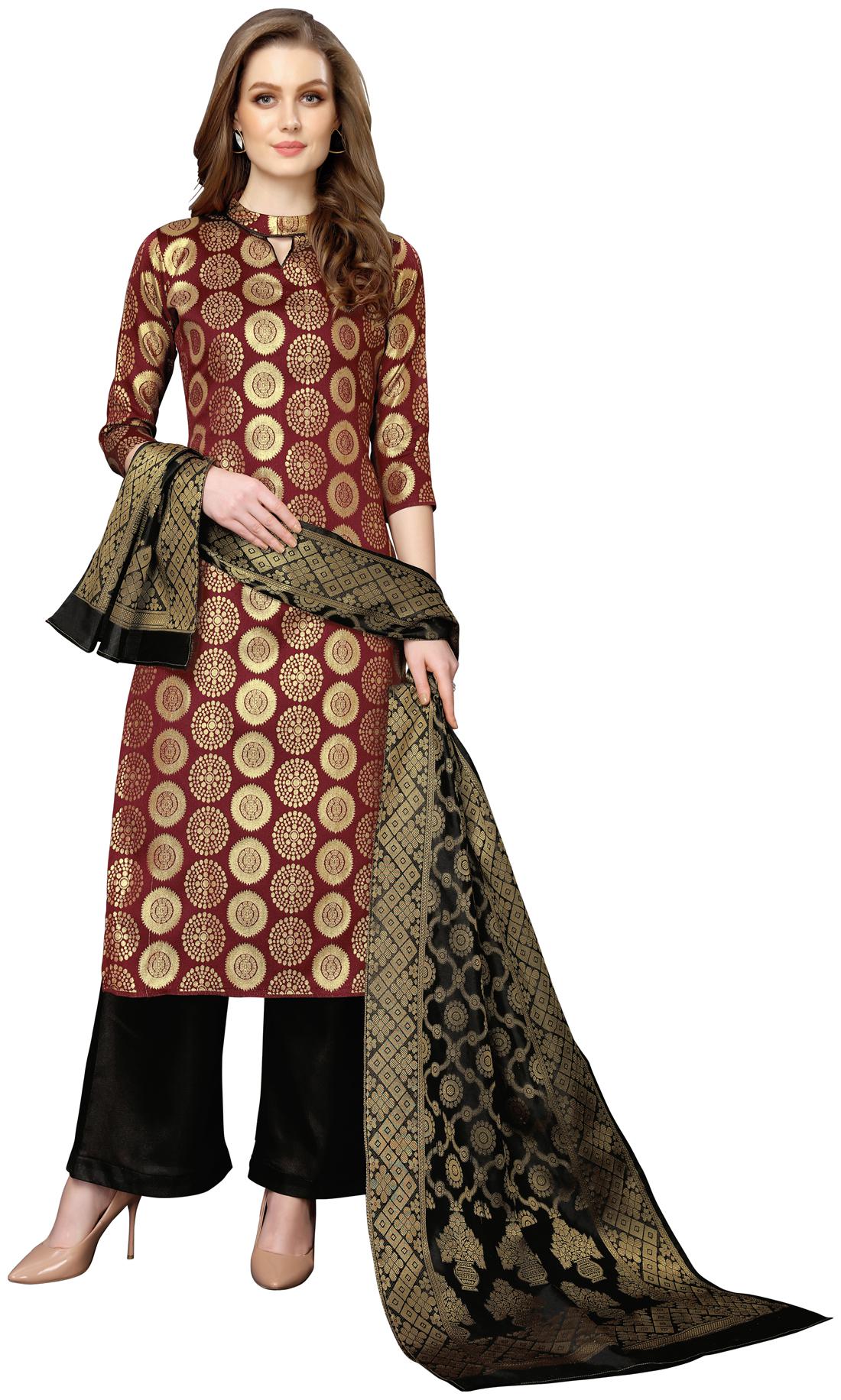 

Swaron Maroon Unstitched Kurta with bottom dupatta With dupatta Dress Material