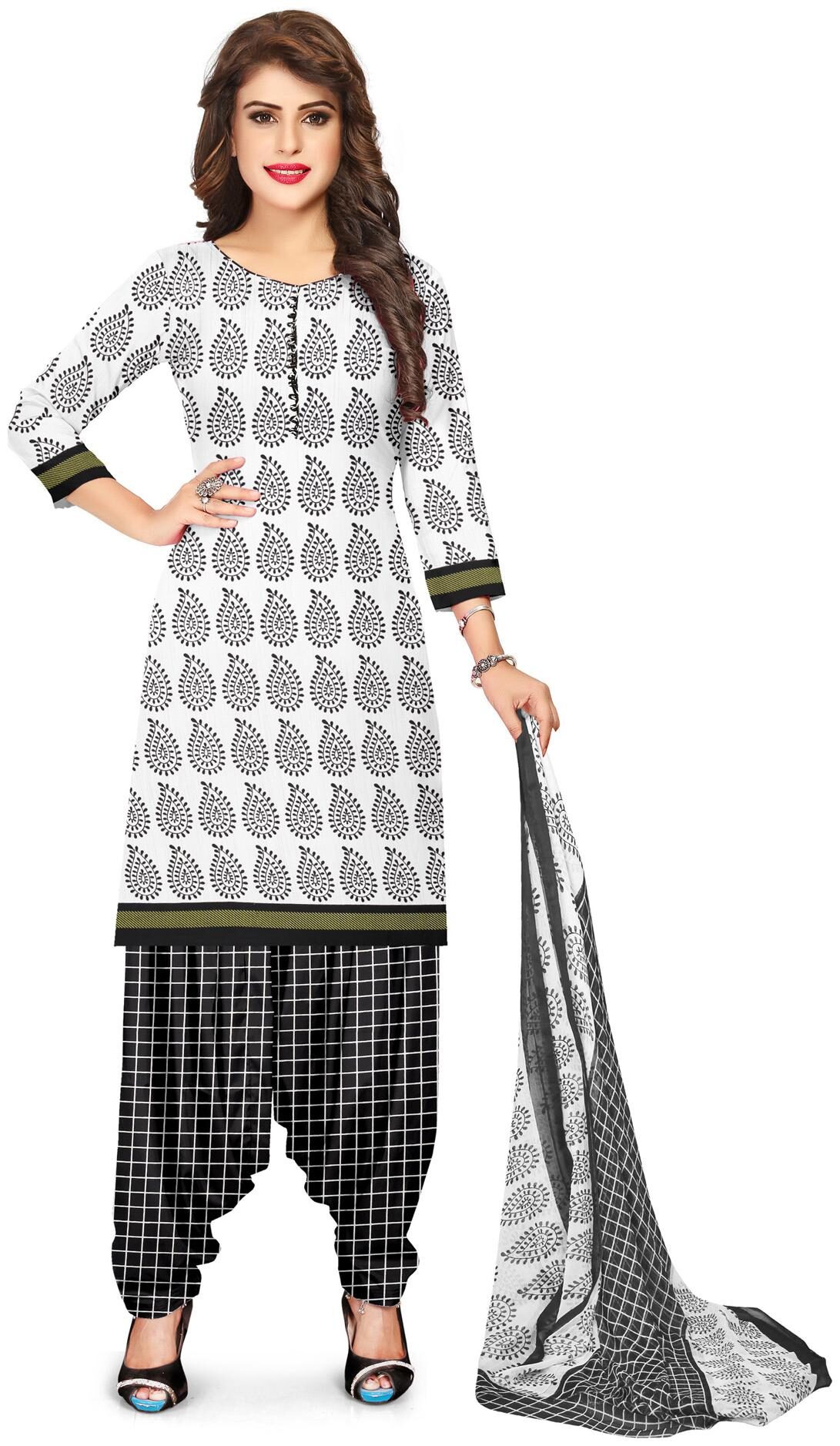 

Swaron White Unstitched Kurta with bottom dupatta With dupatta Dress Material