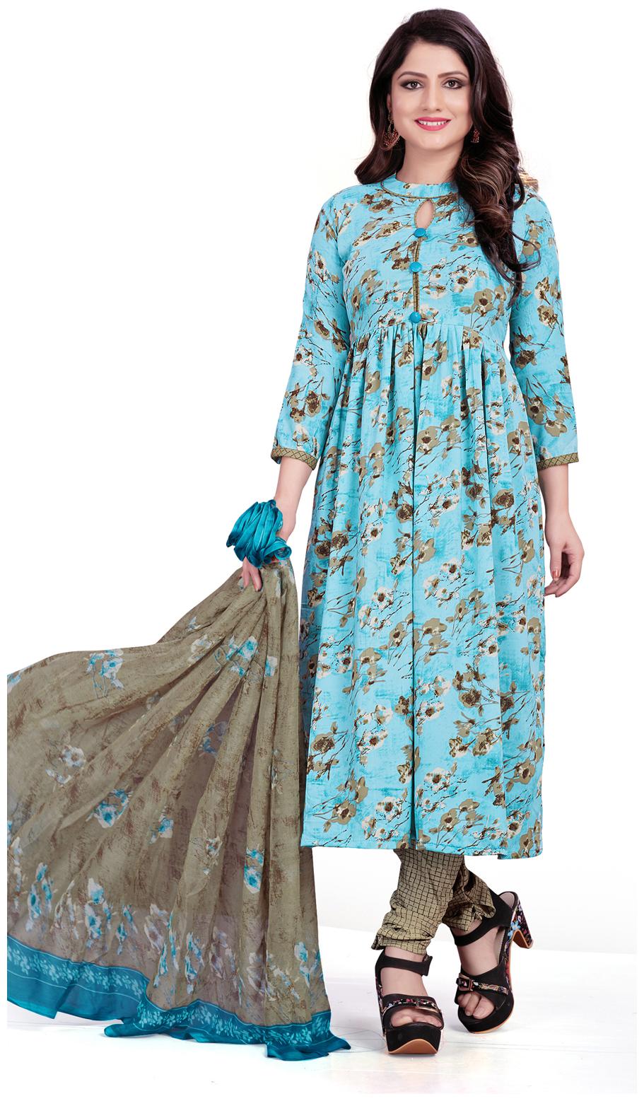 

Swaron Blue Unstitched Kurta with bottom dupatta With dupatta Dress Material