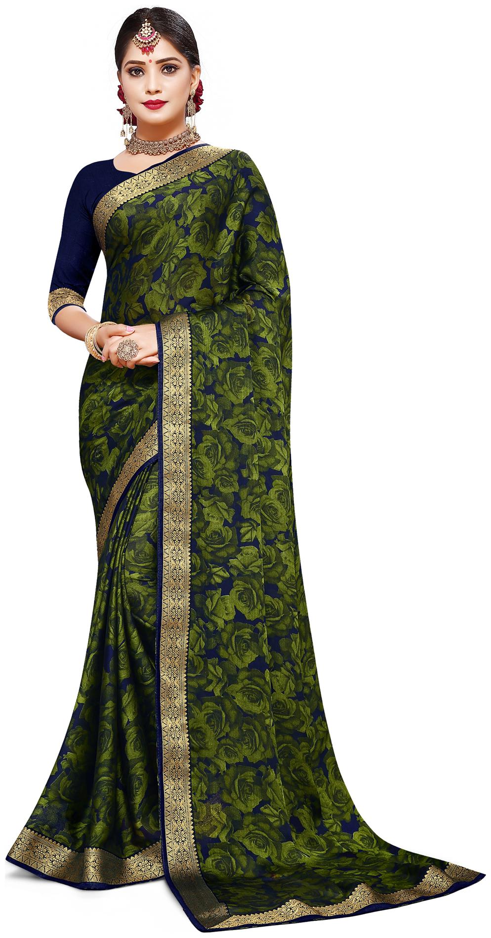 

Swaron Women Chiffon Floral Saree Green