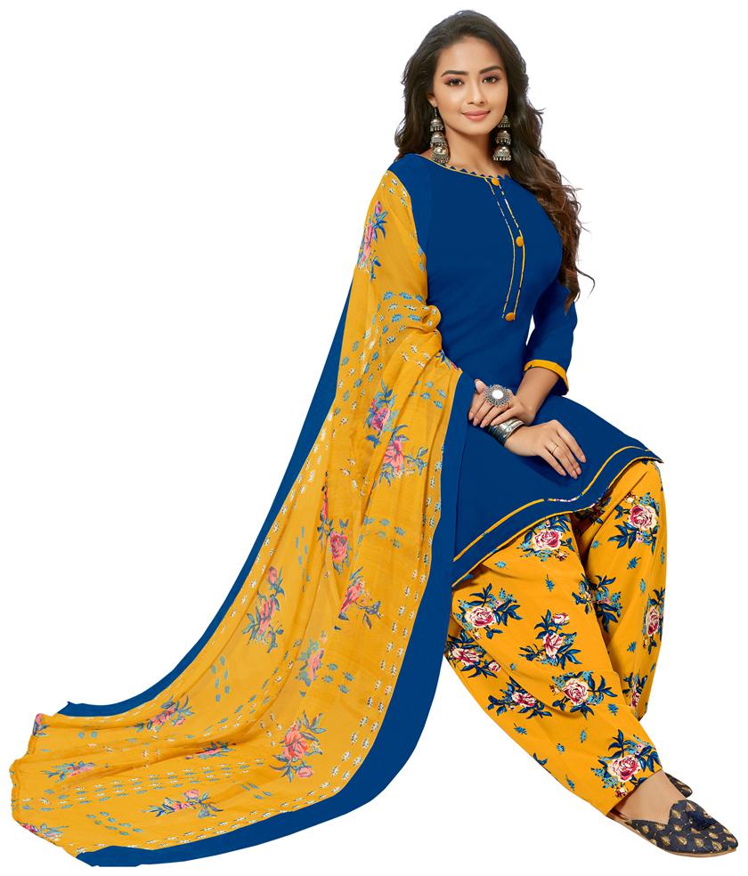 

Swaron Navy blue Unstitched Kurta with bottom dupatta With dupatta Dress Material
