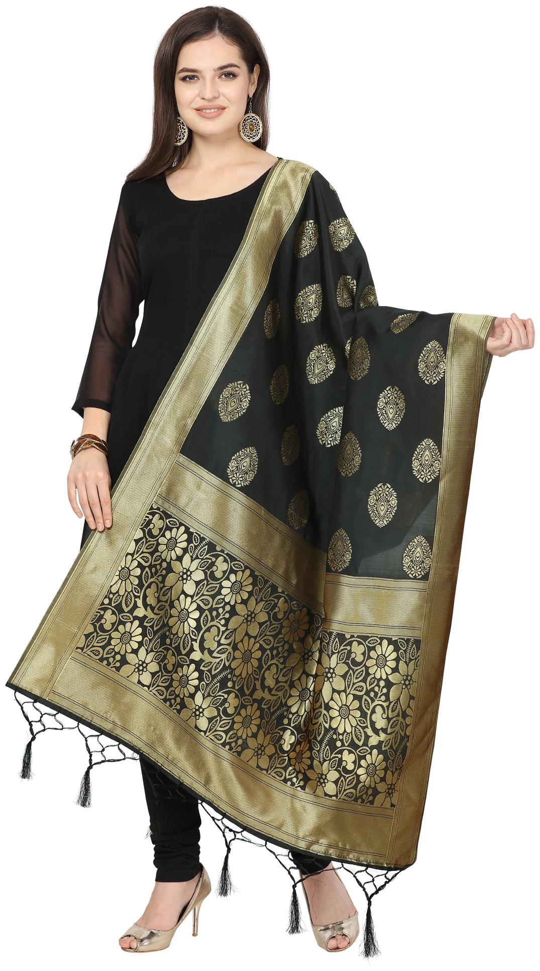 

Swaron Women Jacquard Floral Dupatta Black