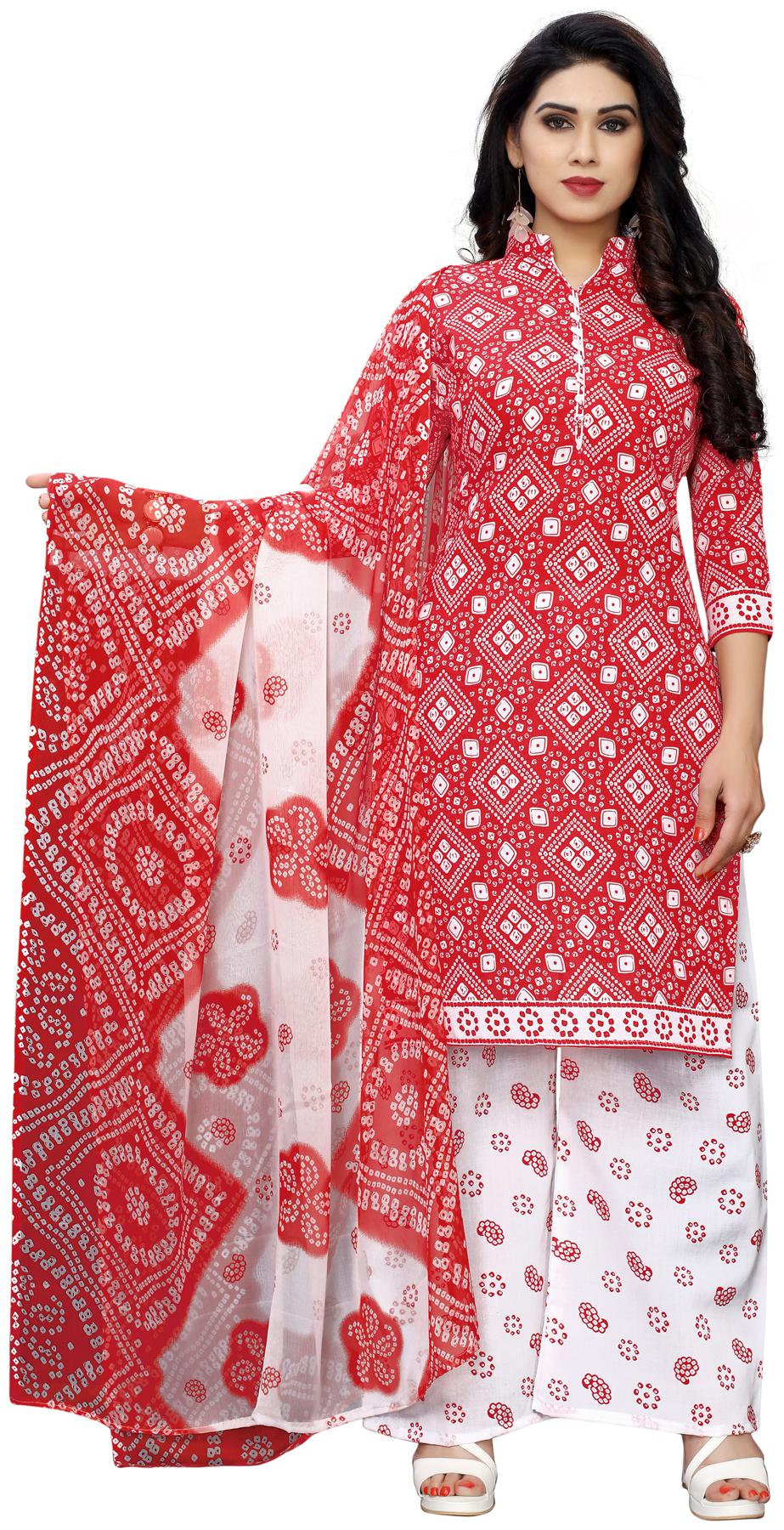

Swaron Red Unstitched Kurta with bottom dupatta With dupatta Dress Material