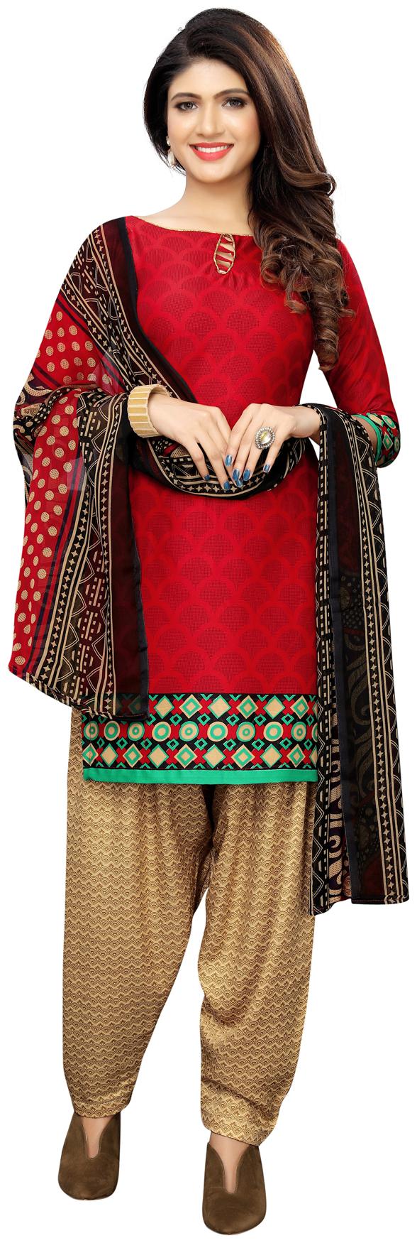 

Swaron Red Unstitched Kurta with bottom dupatta With dupatta Dress Material