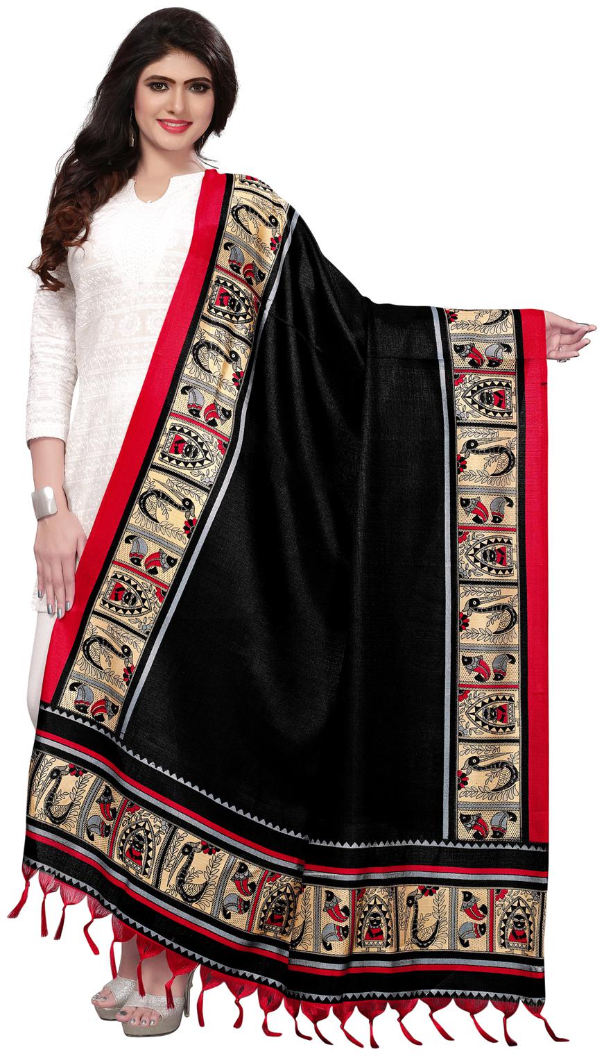 

Swaron Women Silk Printed Dupatta Black