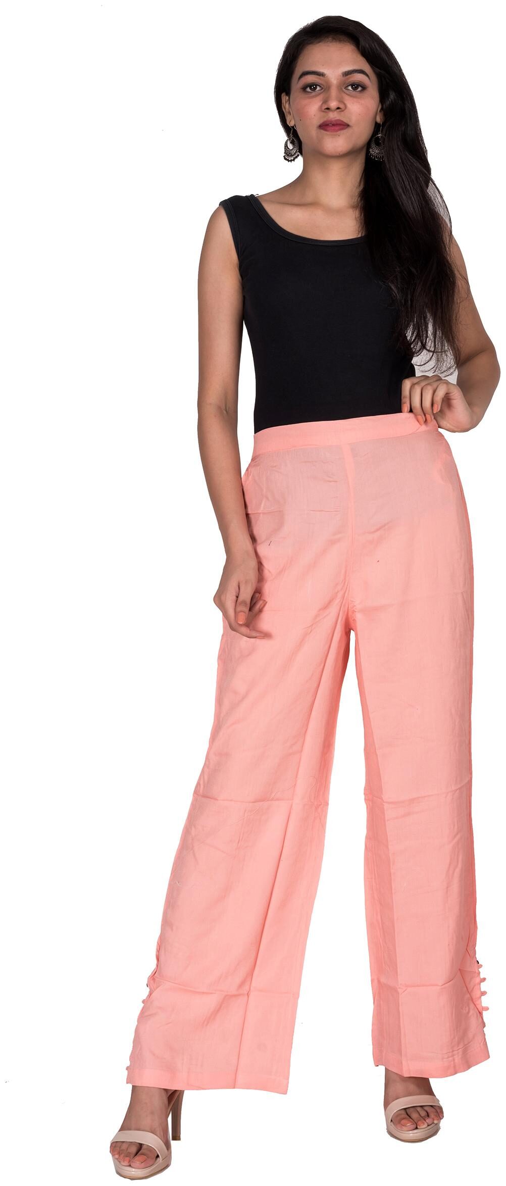 

Swasti Blended Solid Peach Color Regular Pant For Women