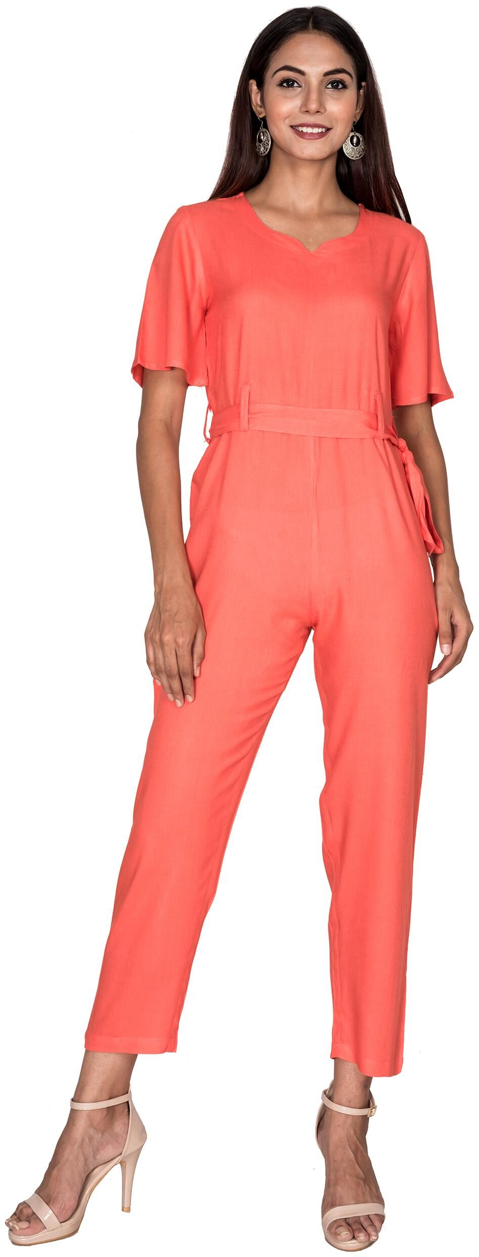 

Swasti Blended Solid Peach Color Jumpsuit For Women