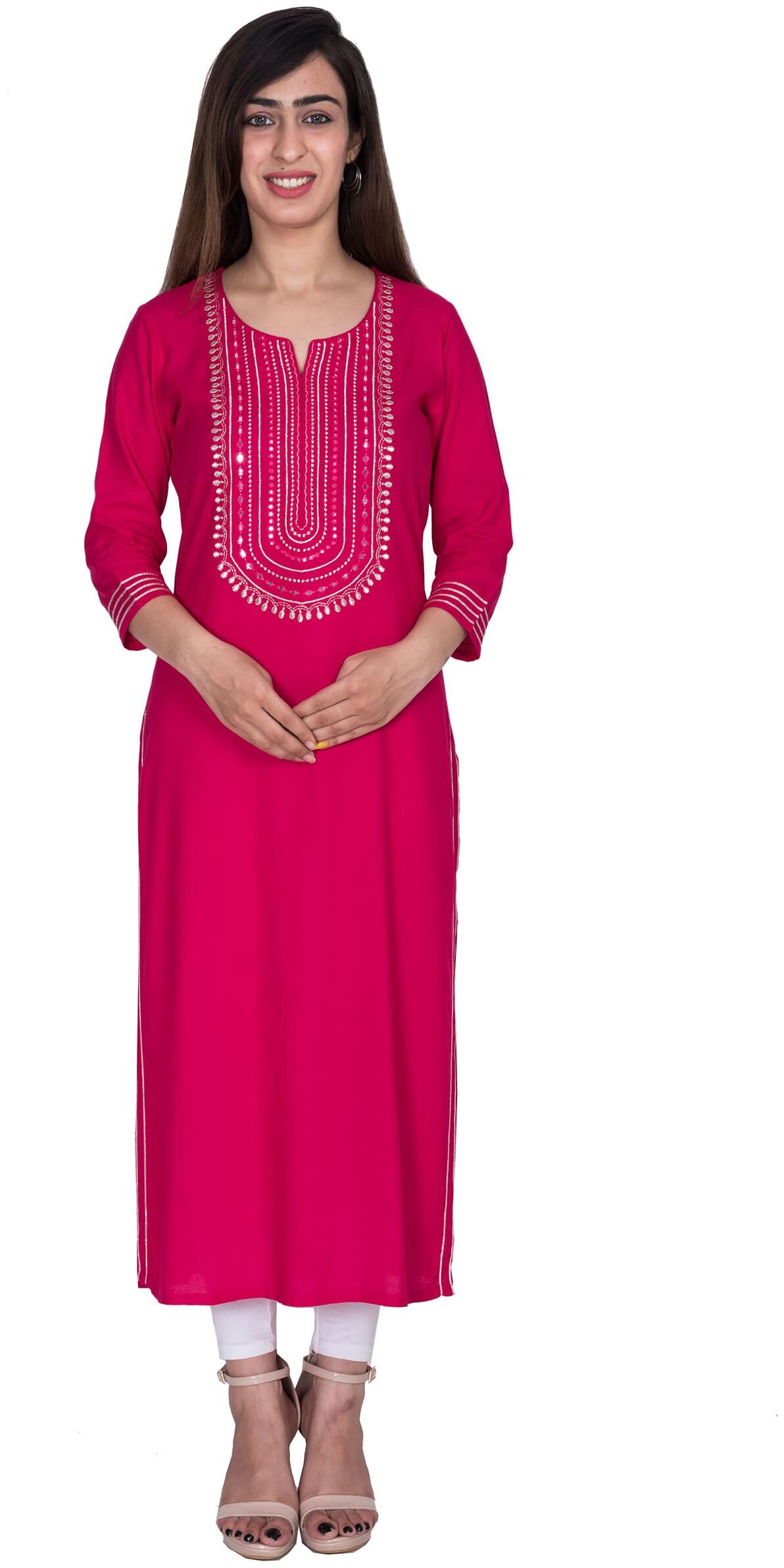 

Swasti Women Pink Embroidered Straight Kurta