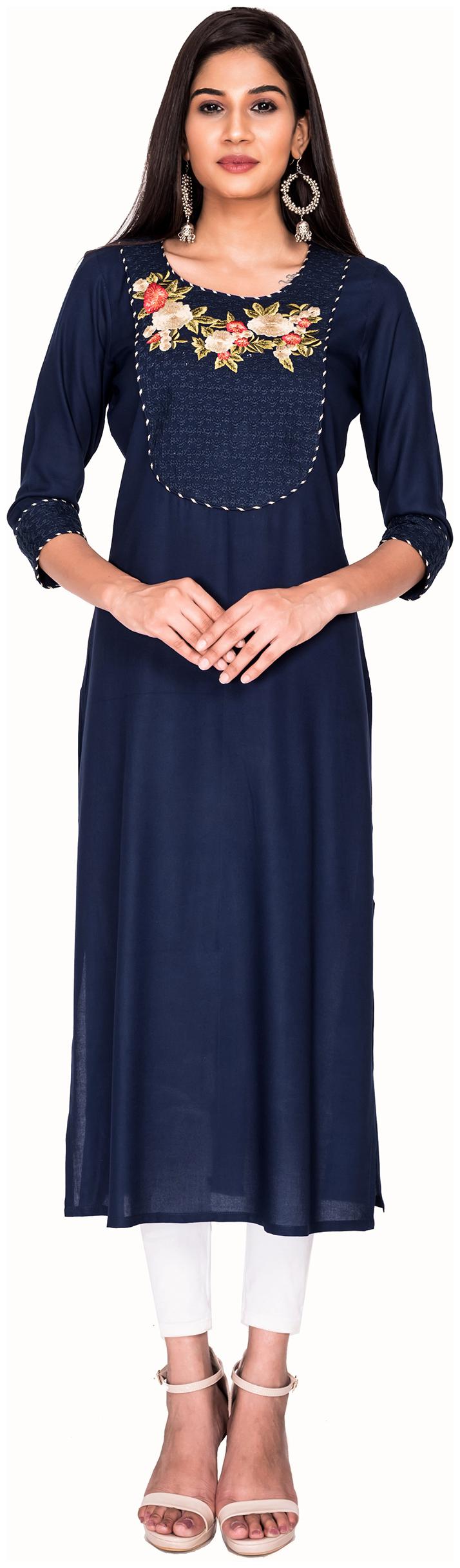 

Swasti Women Blue Embroidered Regular Kurti