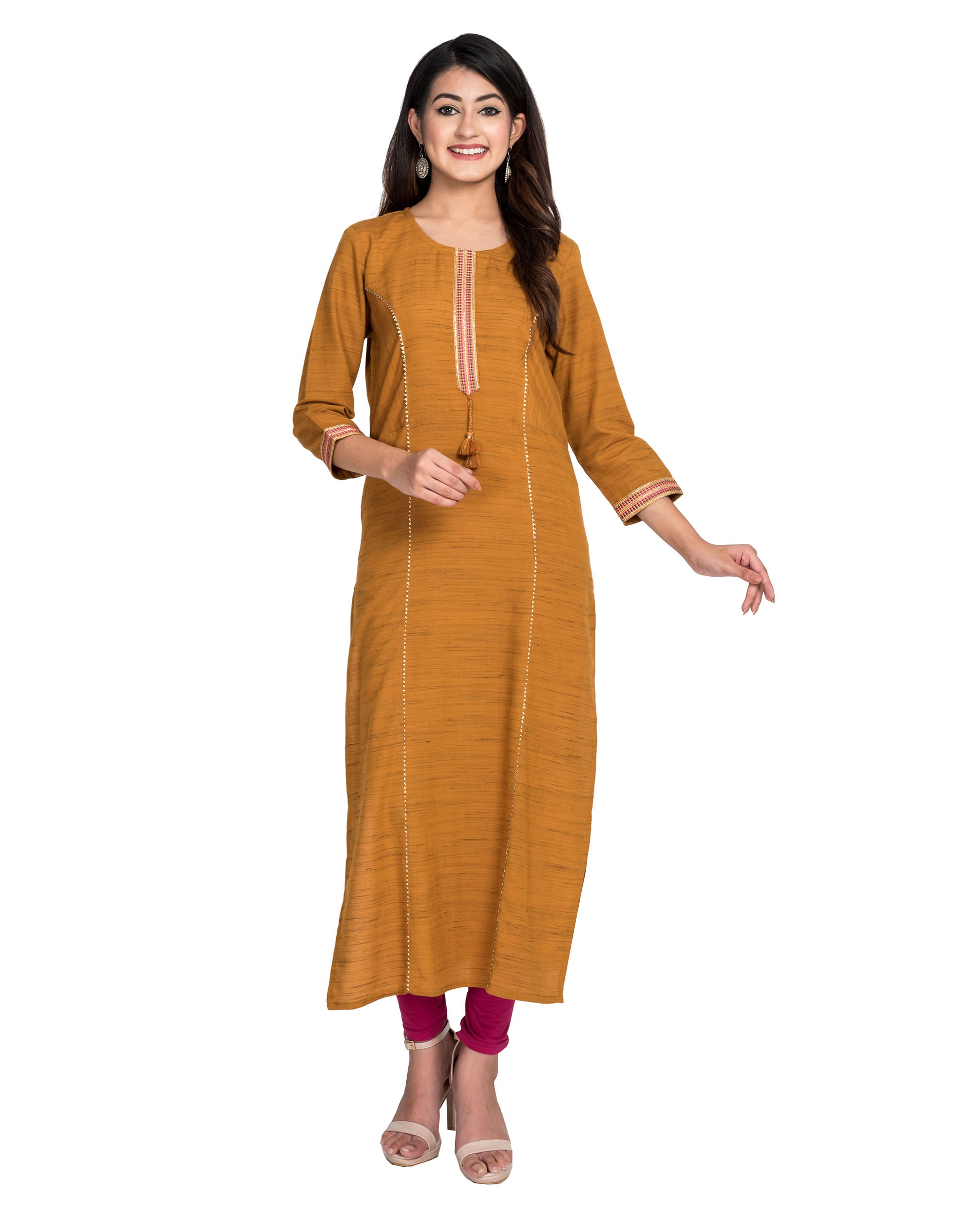 

Swasti Women Mustard Solid Straight Kurti
