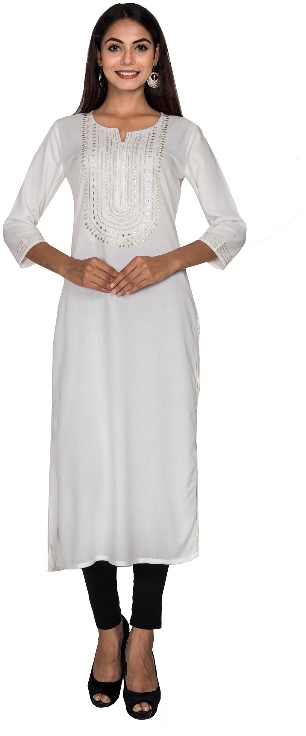 

Swasti Women White Embroidered Straight Kurta