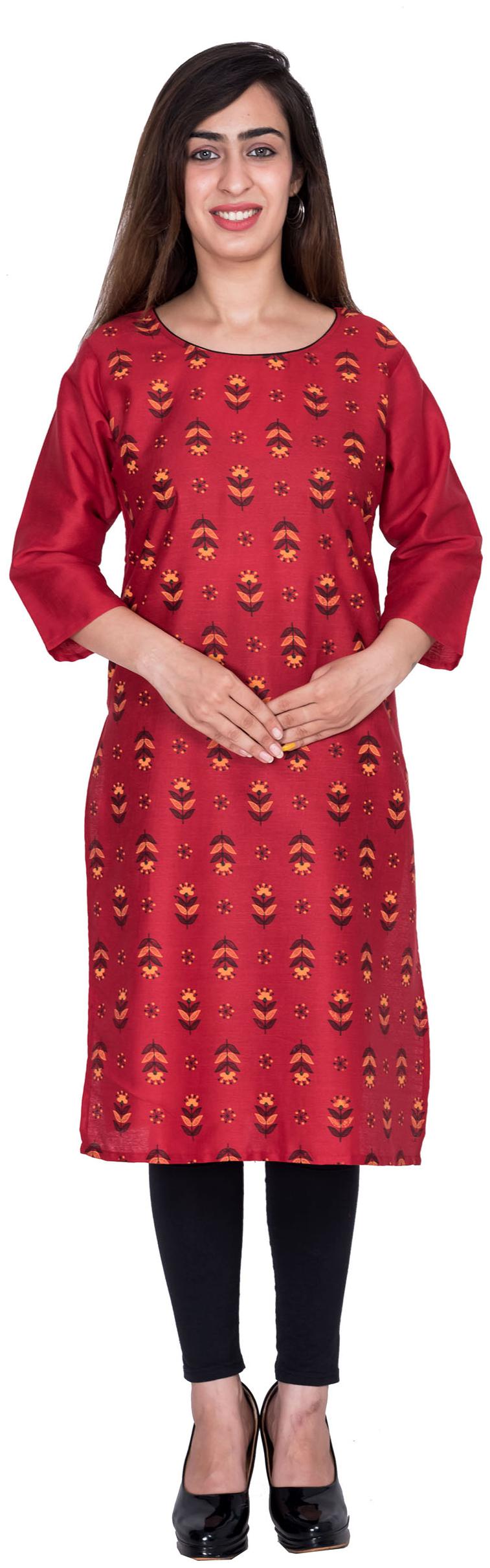 

Swasti Women Red Floral Regular Kurti