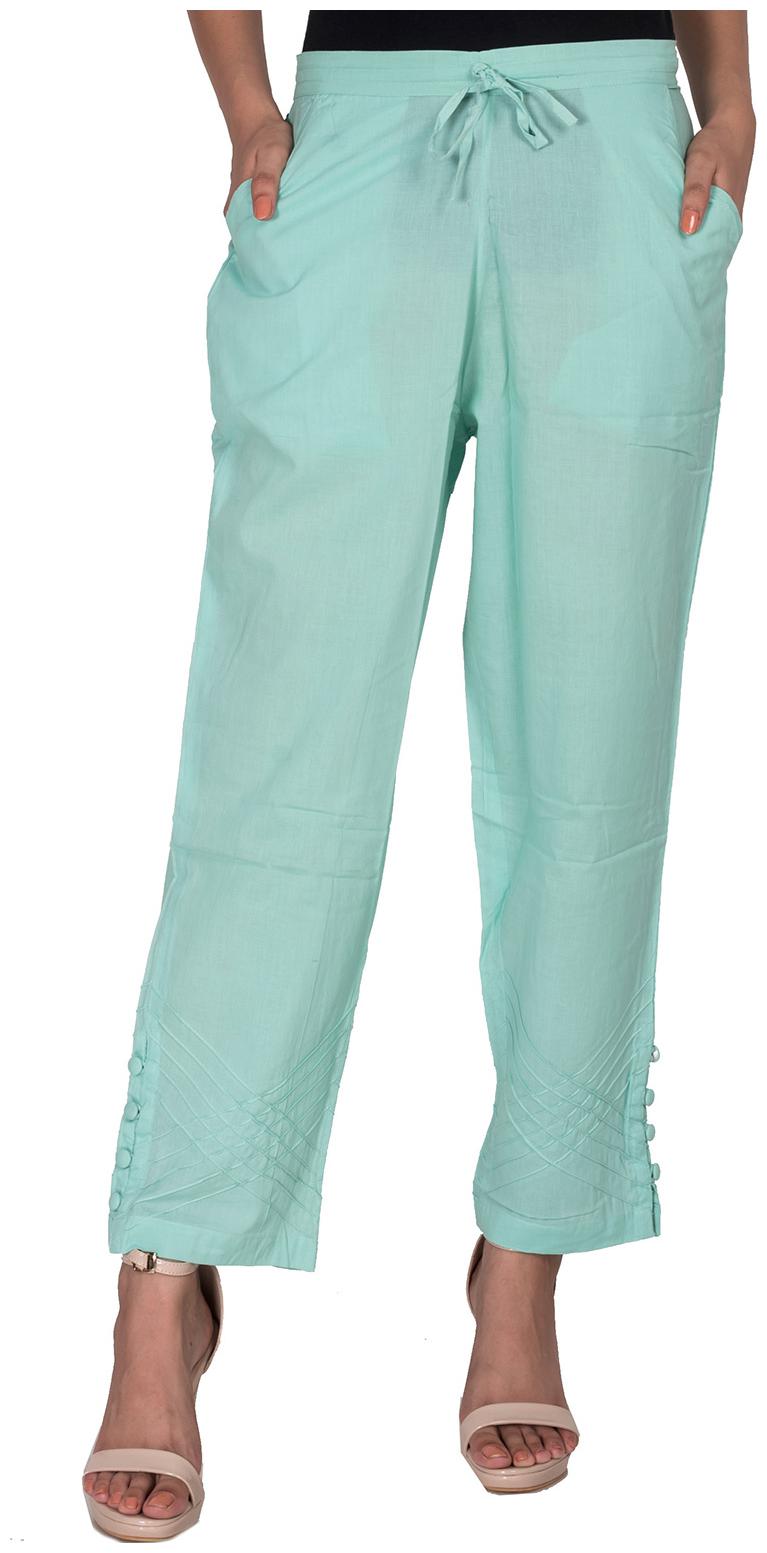

Swasti Cotton Solid Blue Color Regular Pant For Women