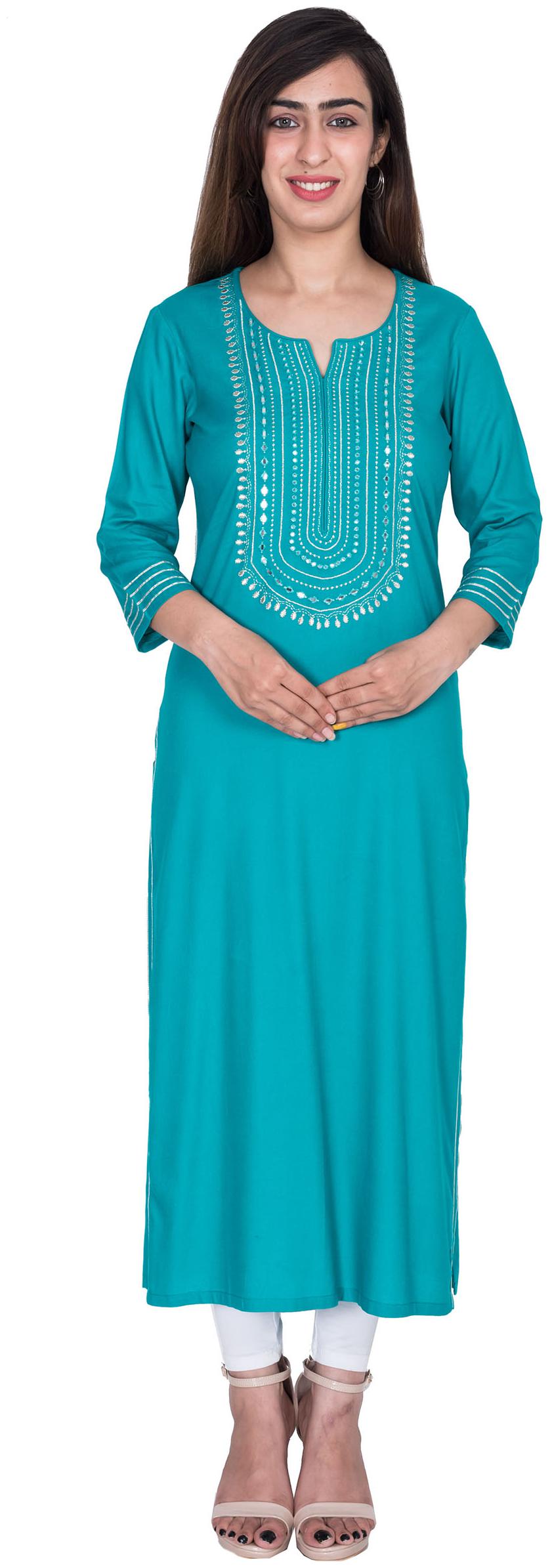 

Swasti Women Turquoise Embroidered Straight Kurta