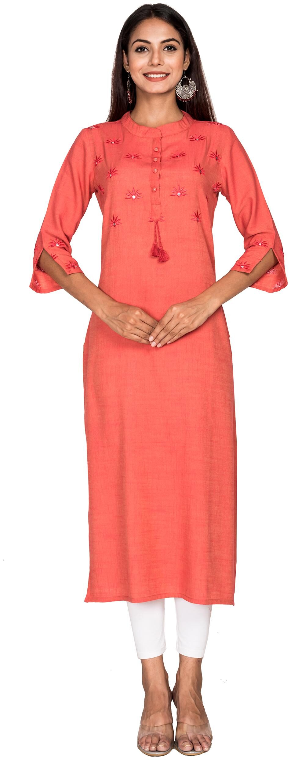 

Swasti Women Peach Embroidered Regular Kurti