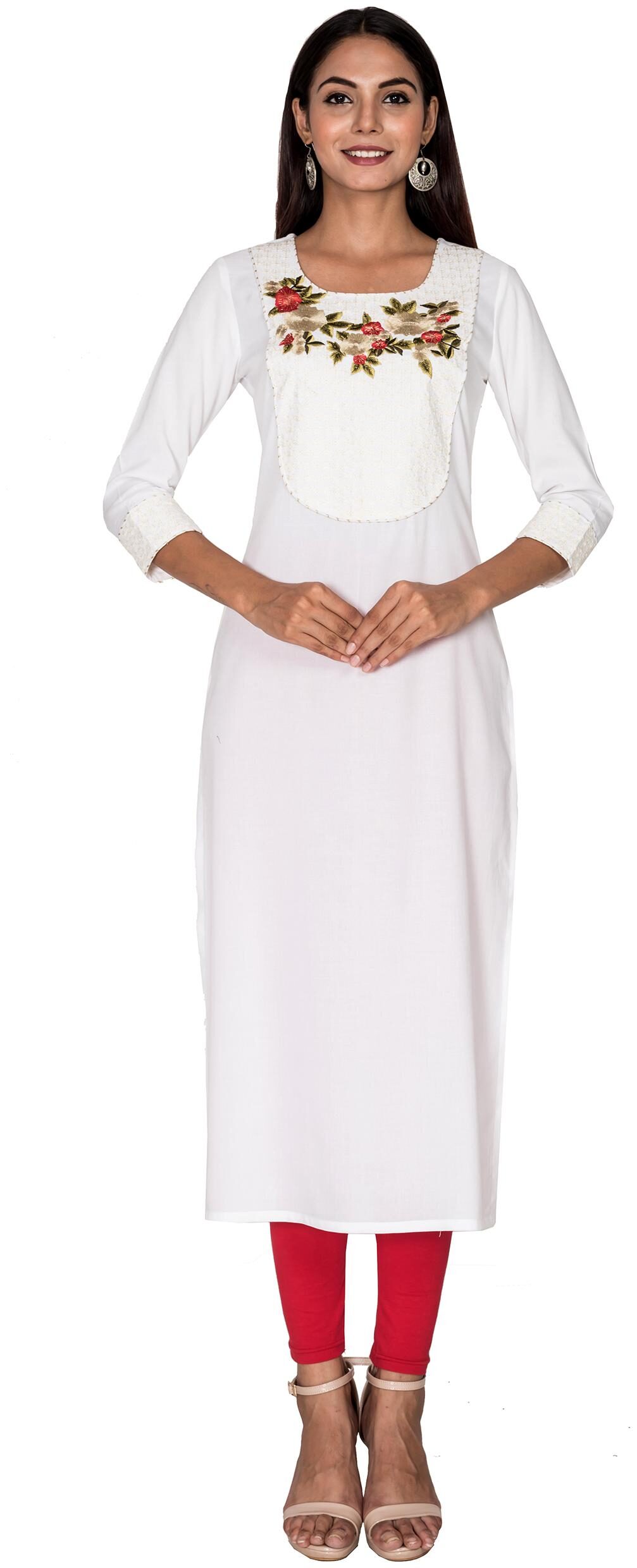 

Swasti Women White Embroidered Regular Kurti