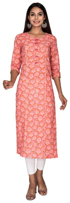 

Swasti Women Pink Floral Regular Kurti