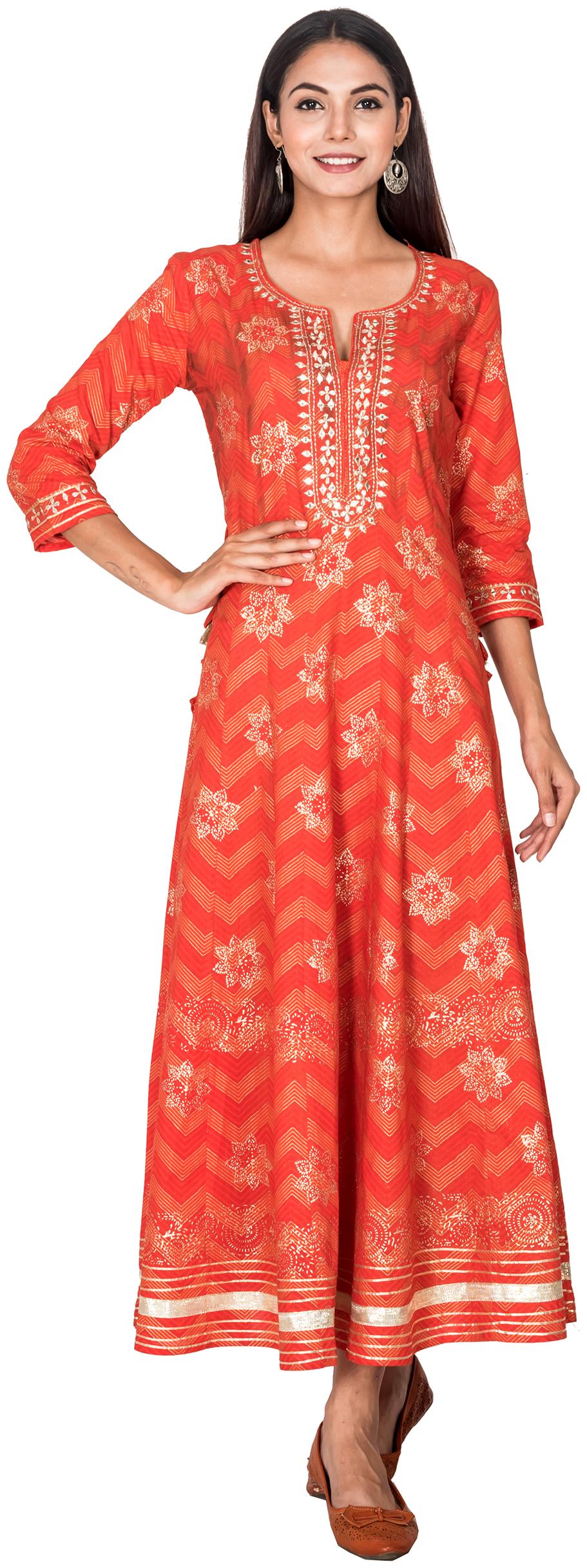 

Swasti Red Embroidered Flared dress