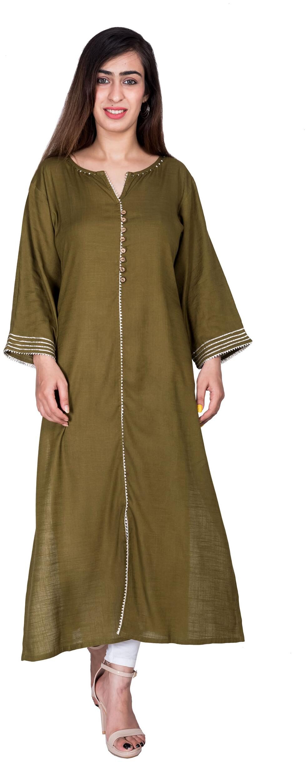 

Swasti Cotton Blend Solid Olive Color Kurti for Women