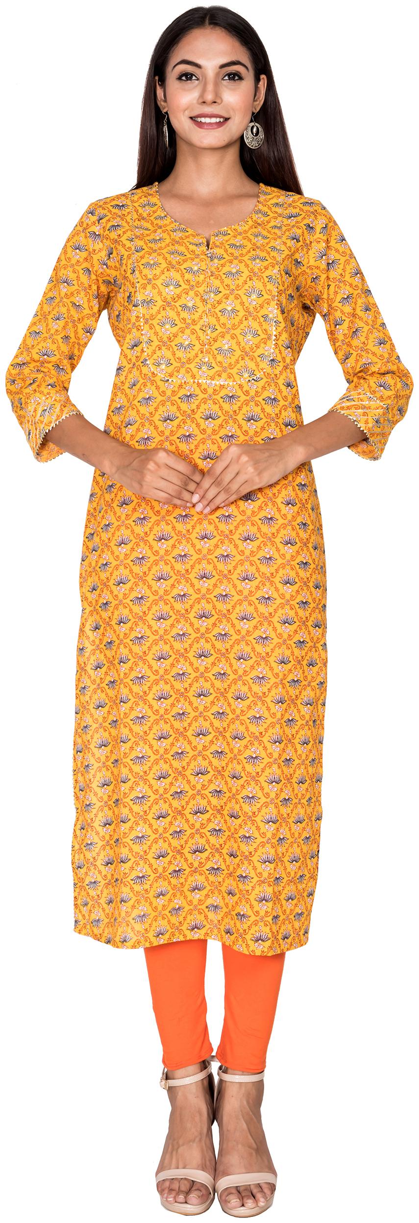 

Swasti Women Mustard Floral Straight Kurti