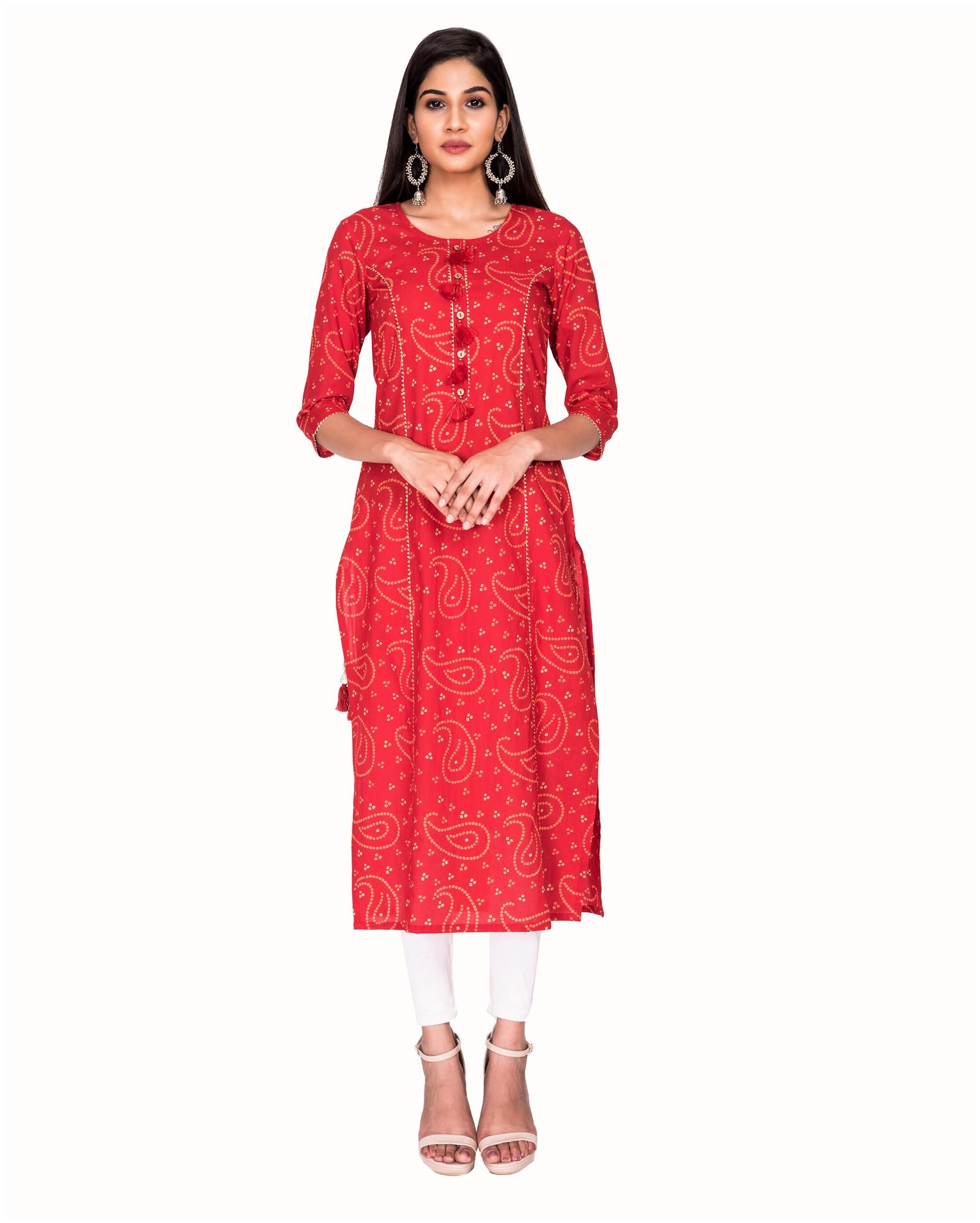 

Swasti Women Red Bandhani Regular Kurti