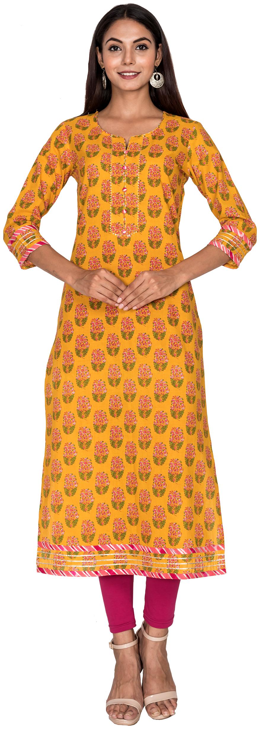 

Swasti Women Mustard Floral Straight Kurta