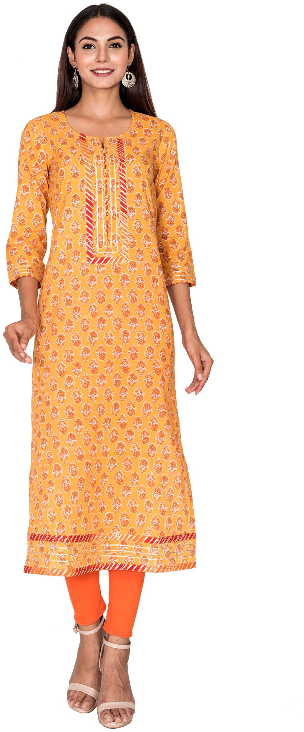 

Swasti Women Yellow Floral Straight Kurta