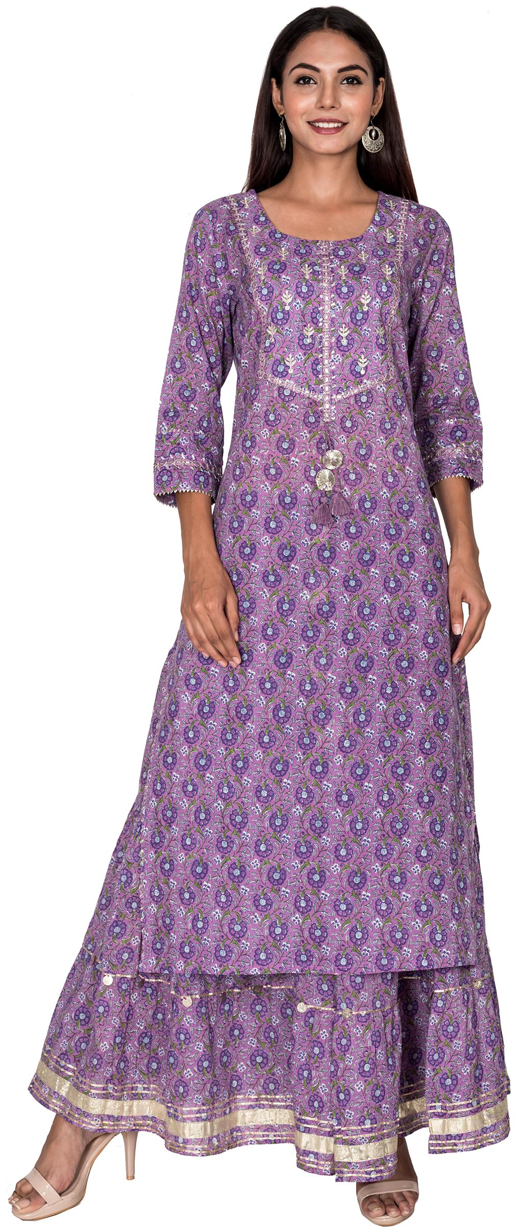 

Swasti Women Purple Floral Regular Kurta With Skirt