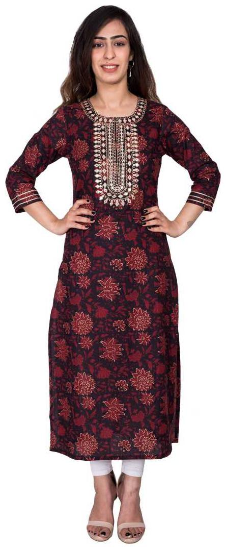 

Swasti Women Maroon Embroidered Straight Kurti