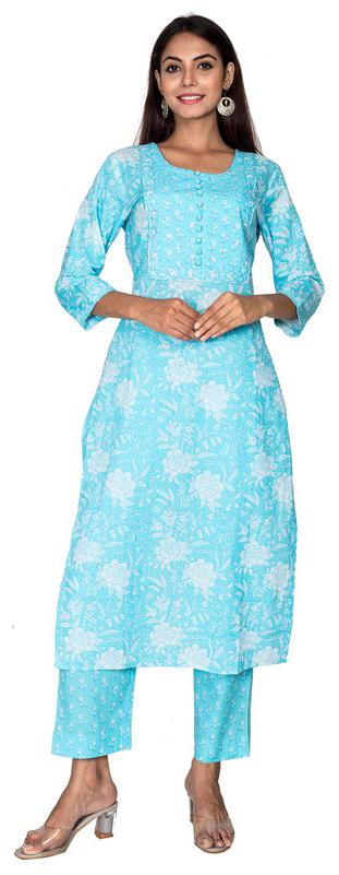 

Swasti Women Blue Floral Regular Kurta With Pants