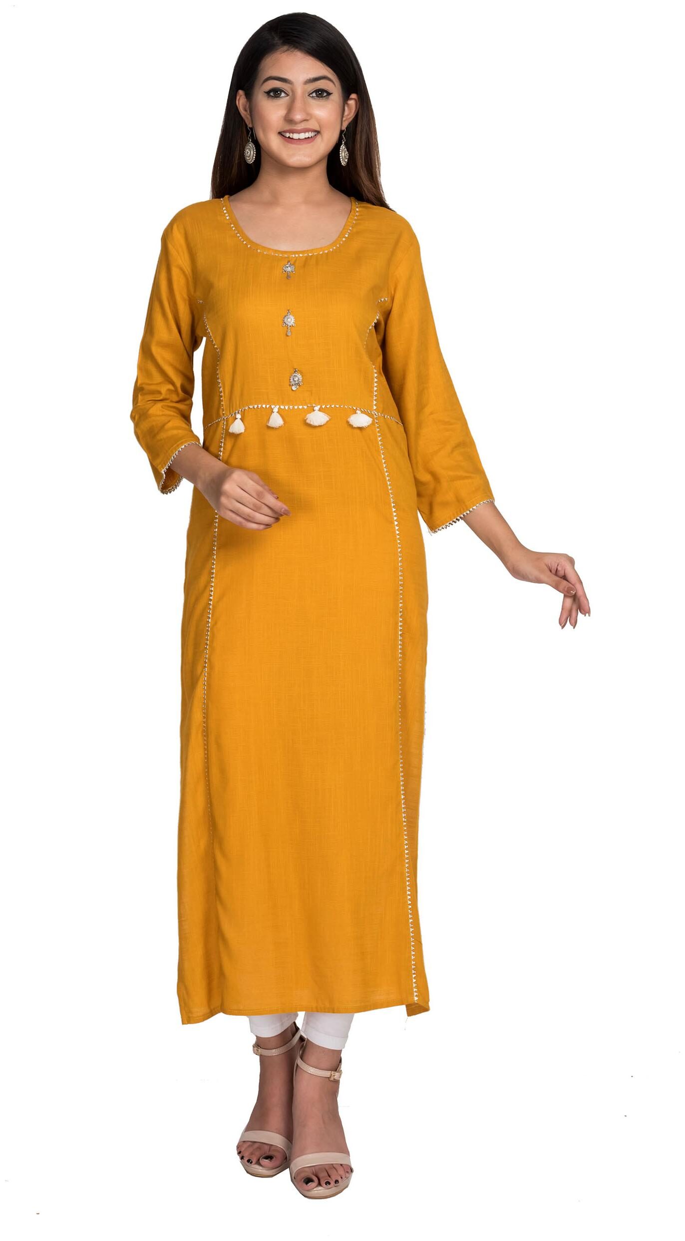 

Swasti Women Mustard Solid Straight Kurti