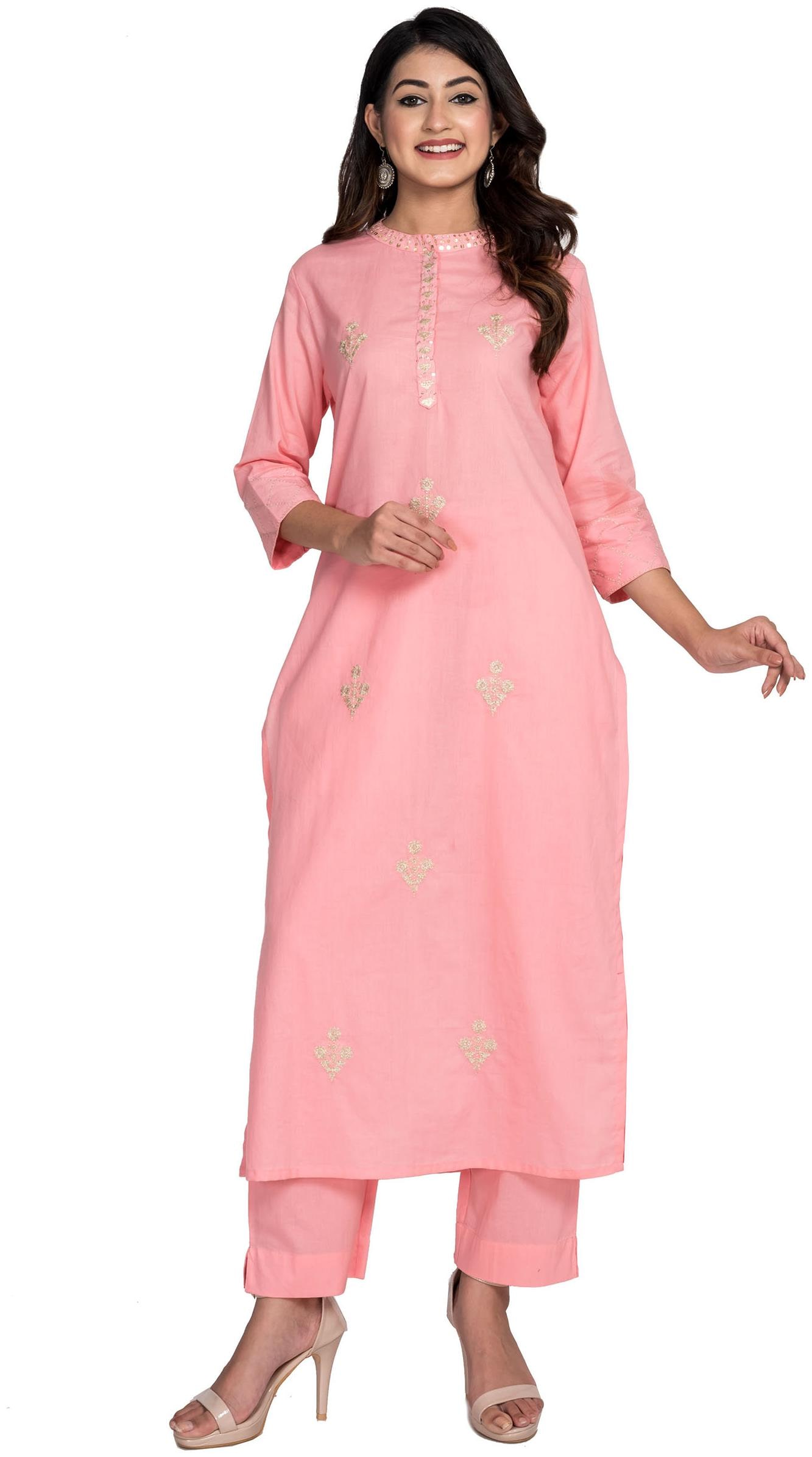 

Swasti Women Cotton Embroidered Pink Kurta With Pants