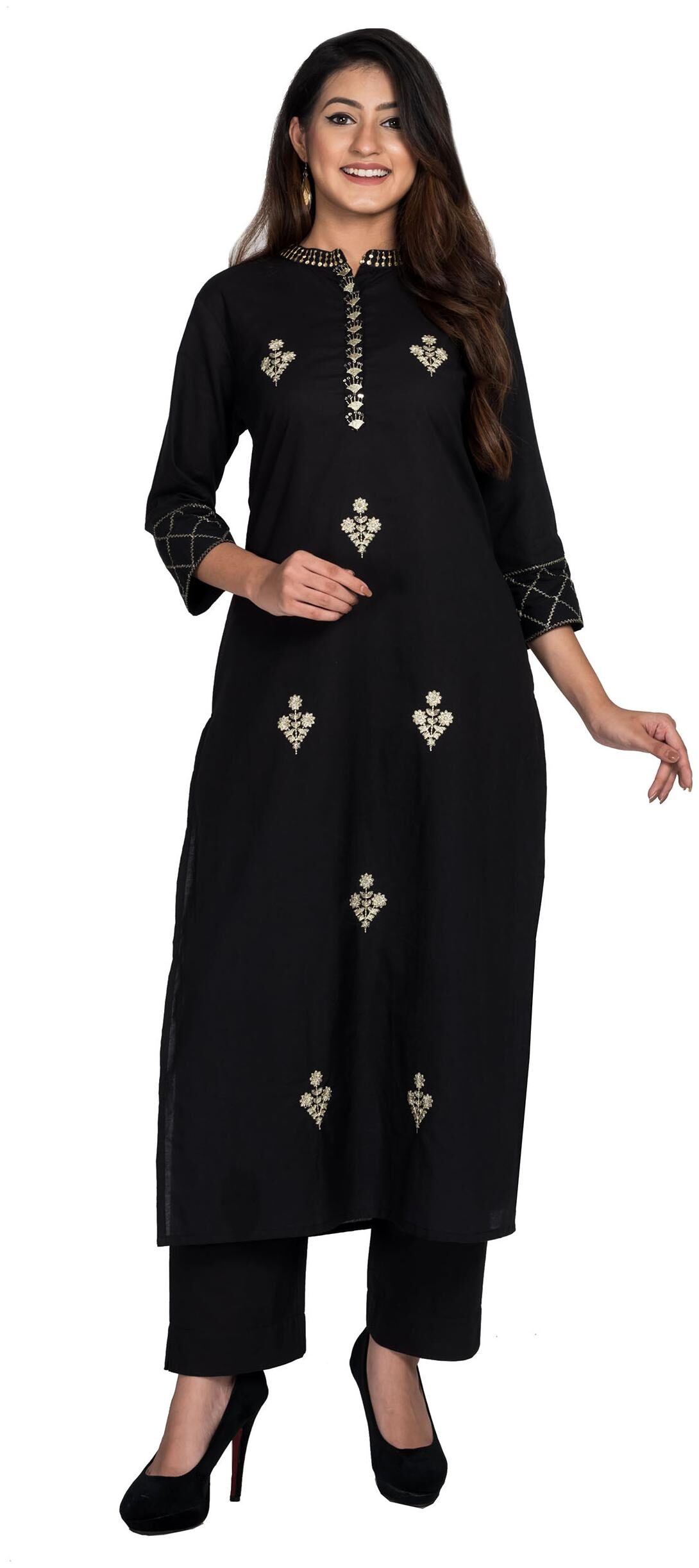

Swasti Women Cotton Embroidered Black Kurta With Pants