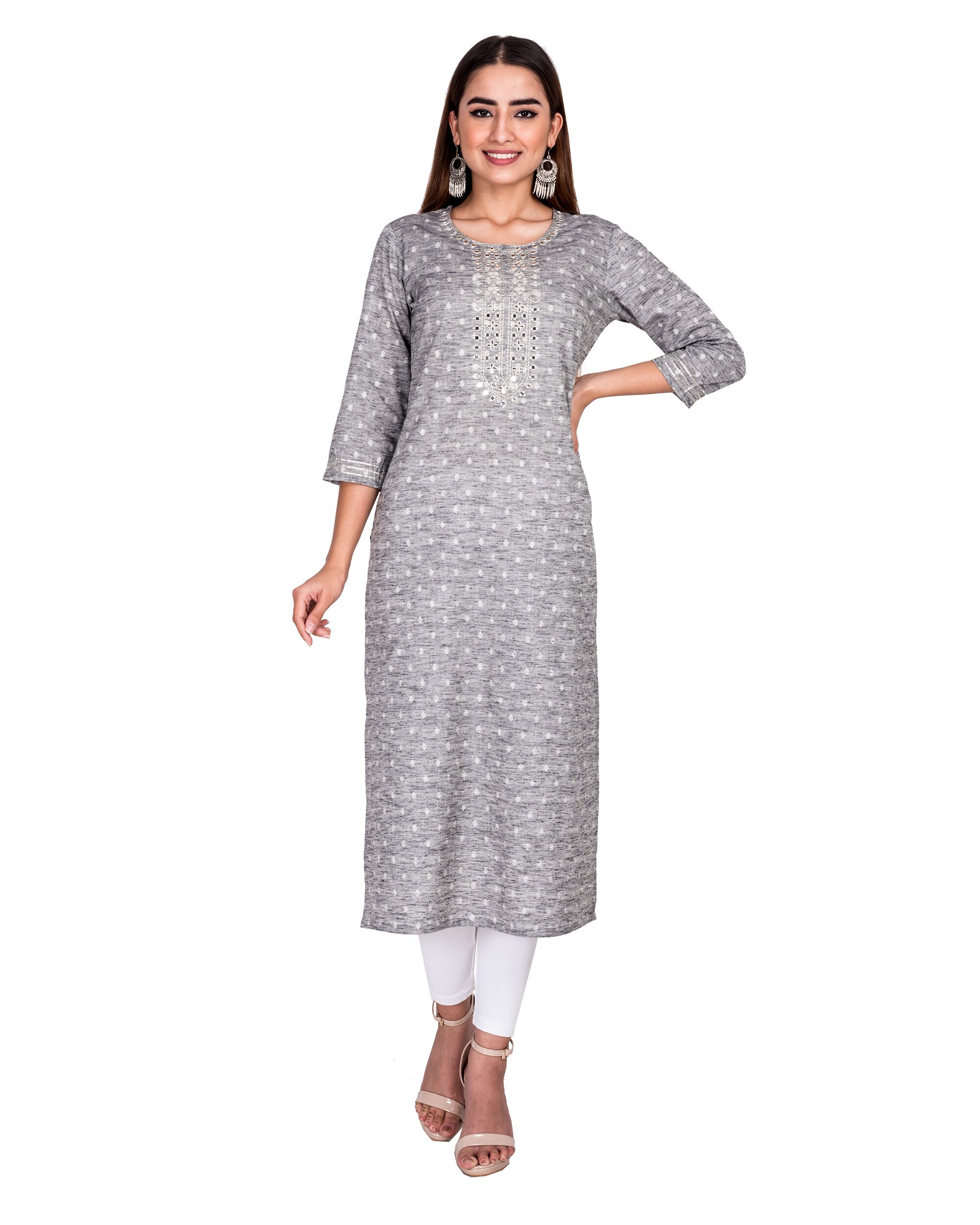 

Swasti Women Grey Polka Dots Regular Kurti