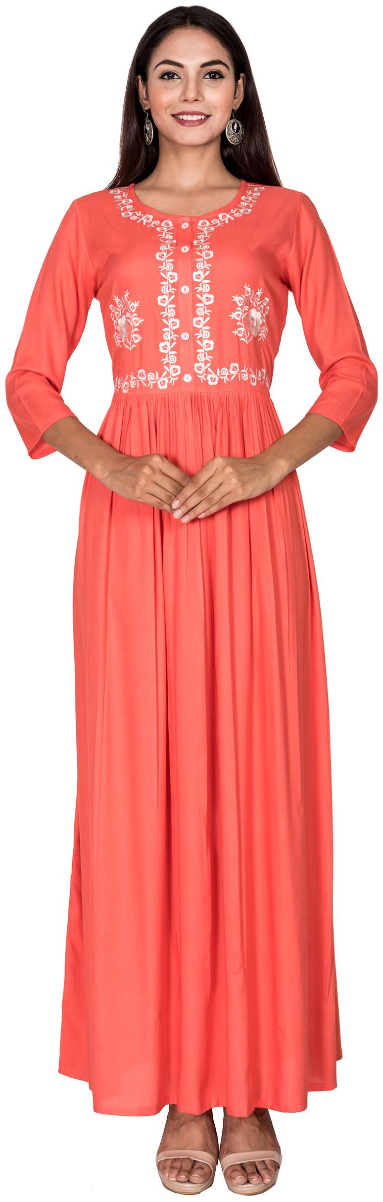 

Swasti Peach Embroidered Maxi dress